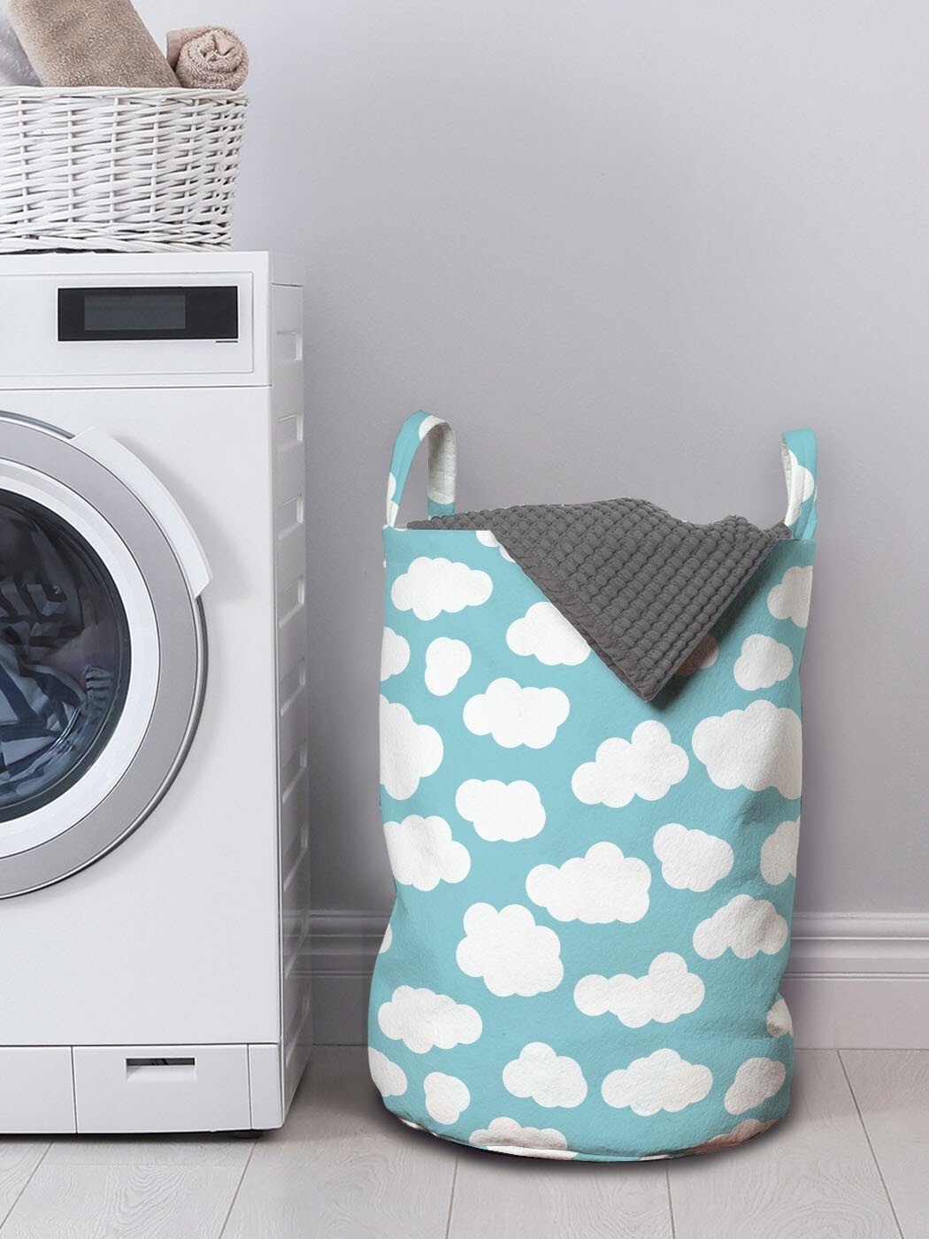 Abakuhaus Wäschesäckchen Wäschekorb mit Bicolored Grafik Kordelzugverschluss Waschsalons, für Wolken Himmel Griffen Blauer