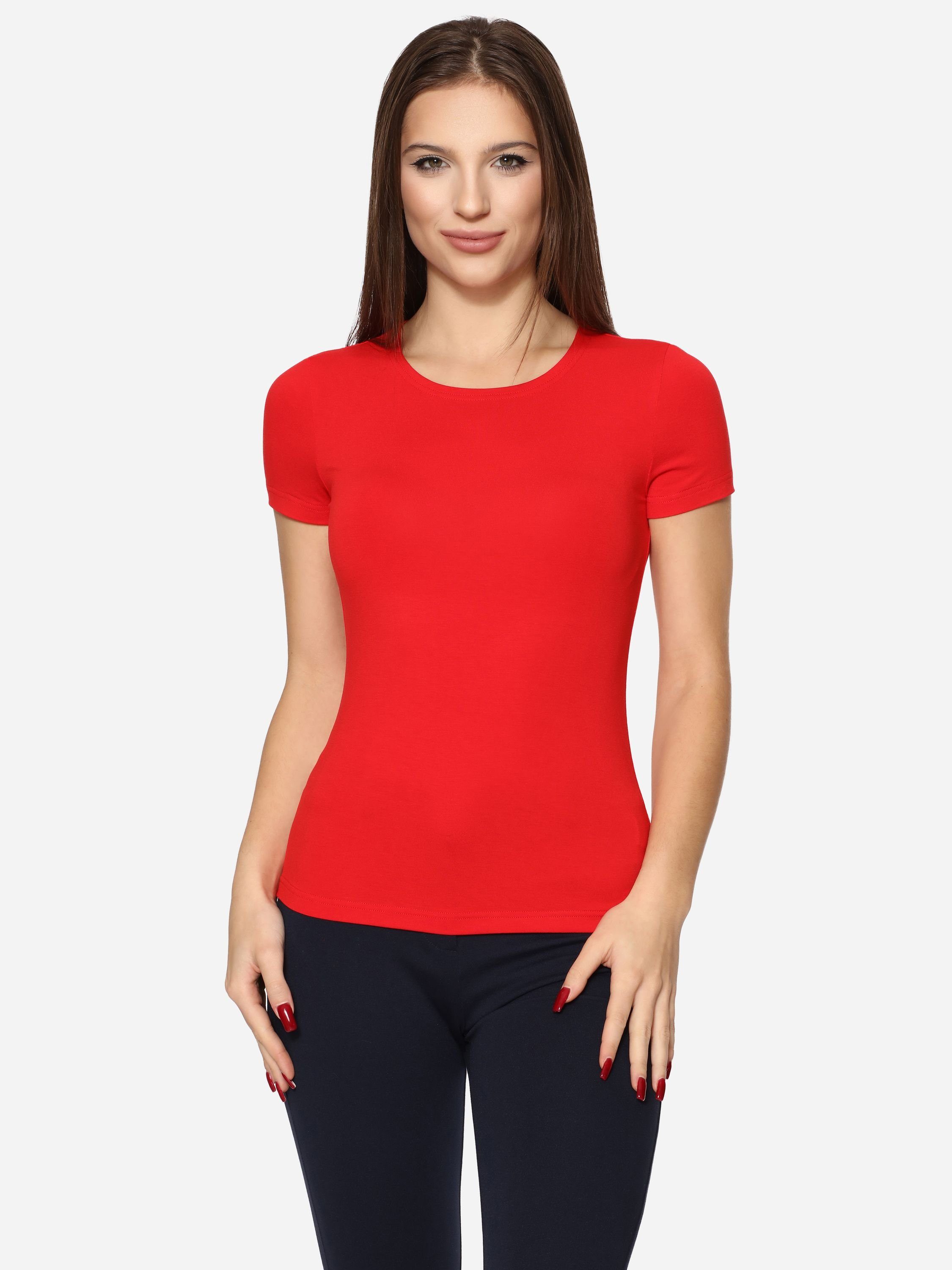 T-Shirt Damen Kurzarm Style (1-tlg) T-Shirt MS10-373 Merry Rot