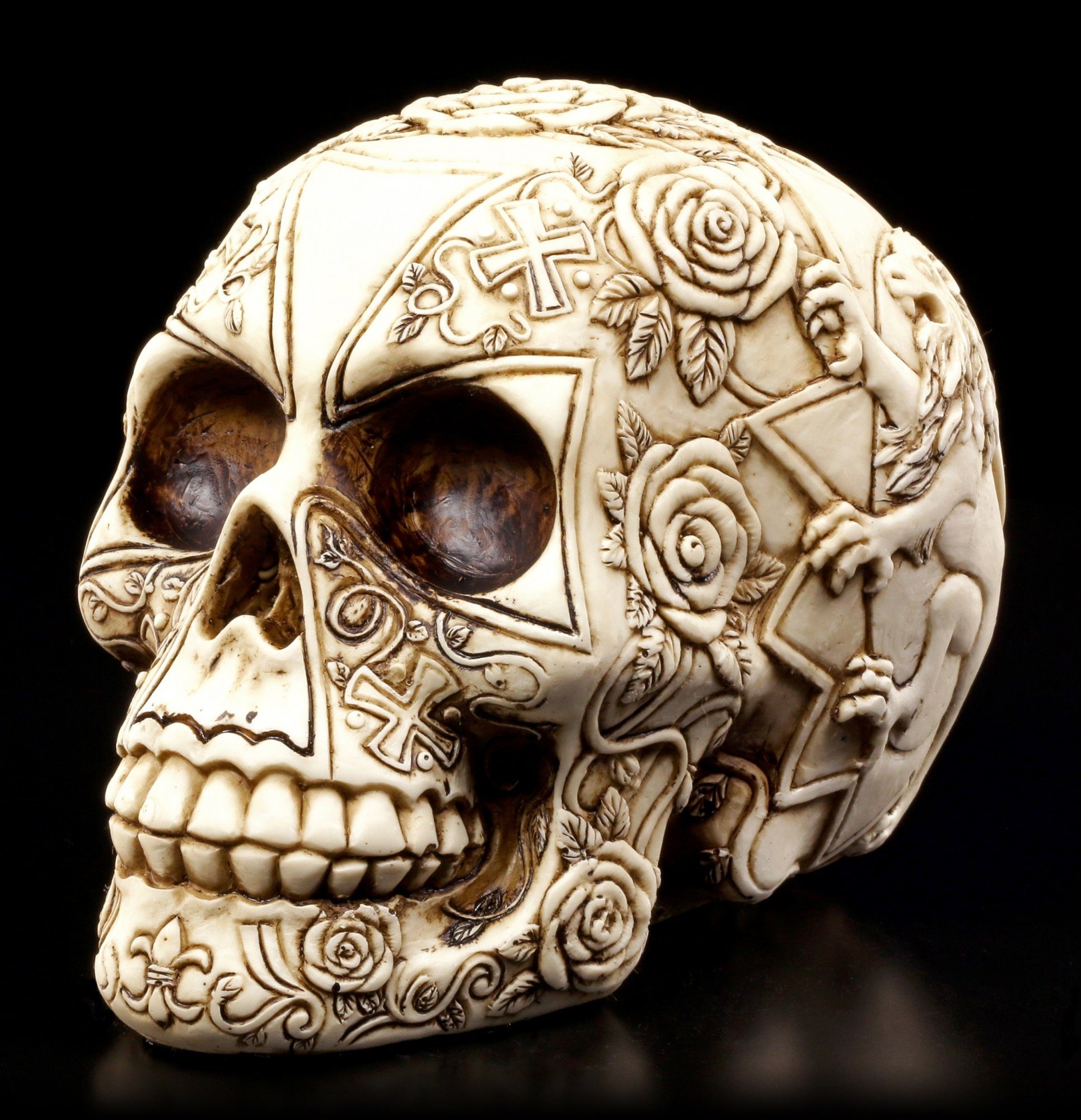 Figuren Shop GmbH Dekoobjekt Tempelritter Totenkopf mit Löwenwappen - Derek W Frost - Gothic Deko