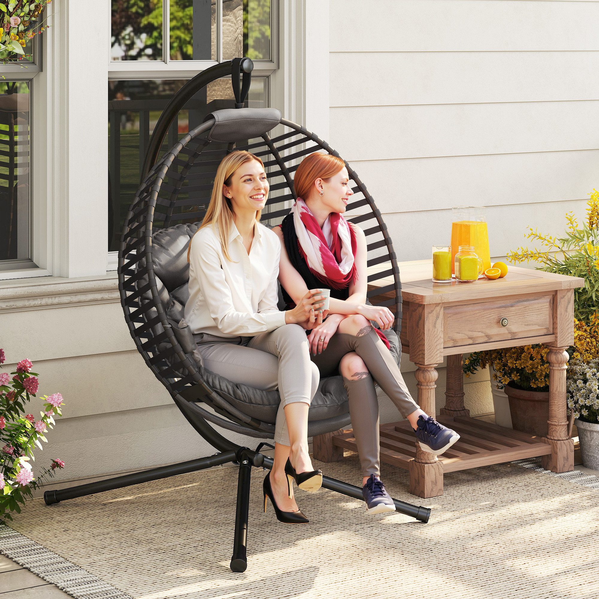 Outsunny Hängesessel Hängestuhl mit Kissen (Hängeschaukel, 1-St., Hängekorb günstig online kaufen