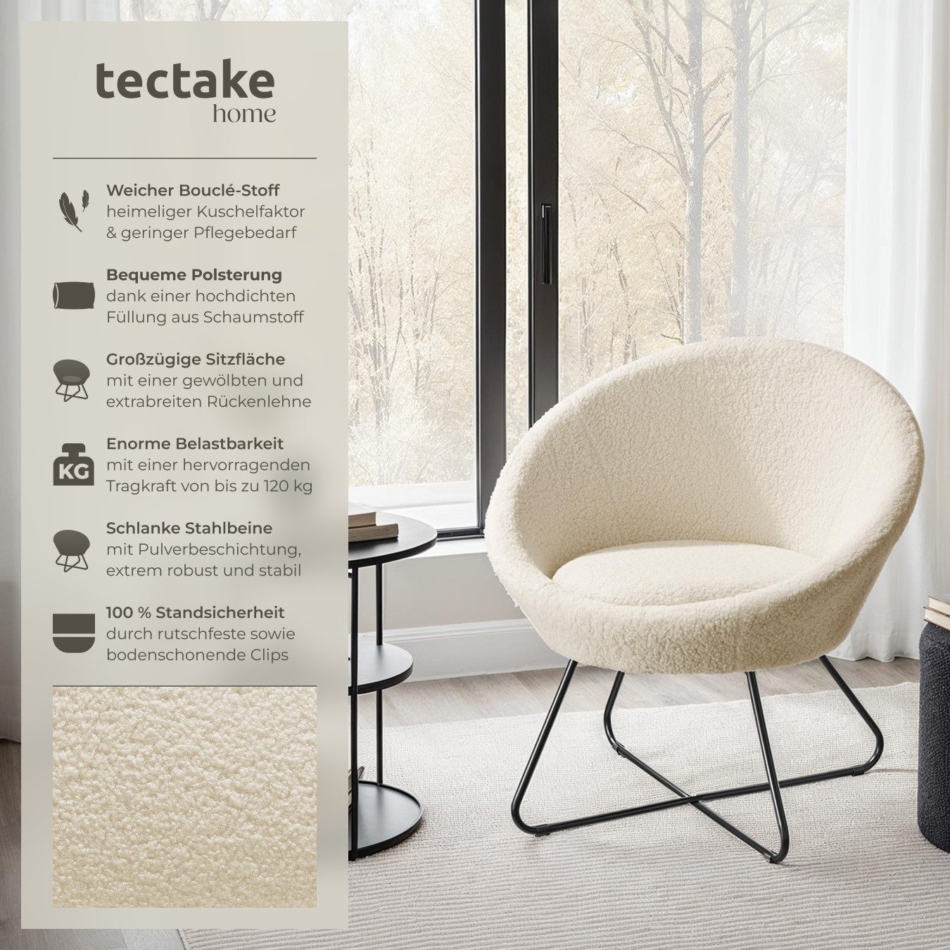 tectake Relaxsessel Cocktailsessel, gepolstert, mit Bouclé- günstig online kaufen