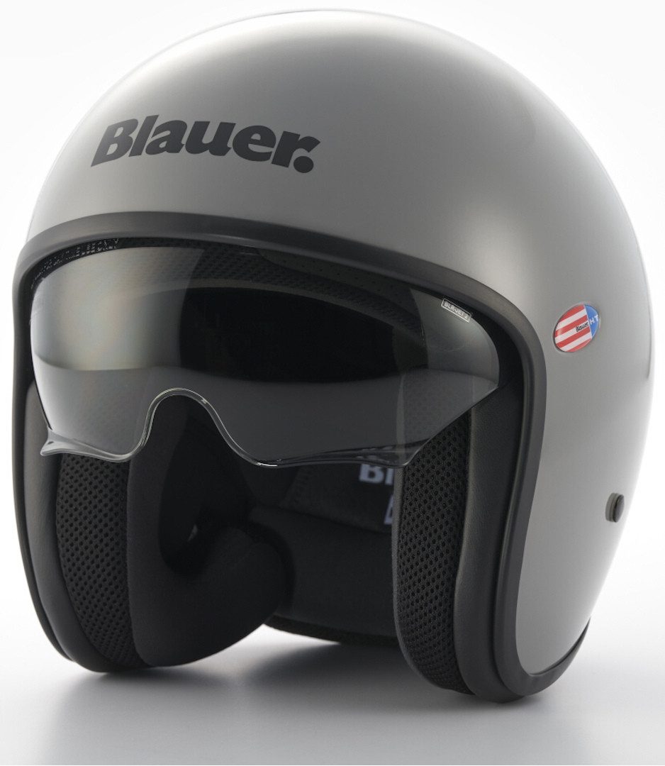 Blauer Motorradhelm Pilot 1.1 Monochrome Jethelm, integriertes Sonnenvisier