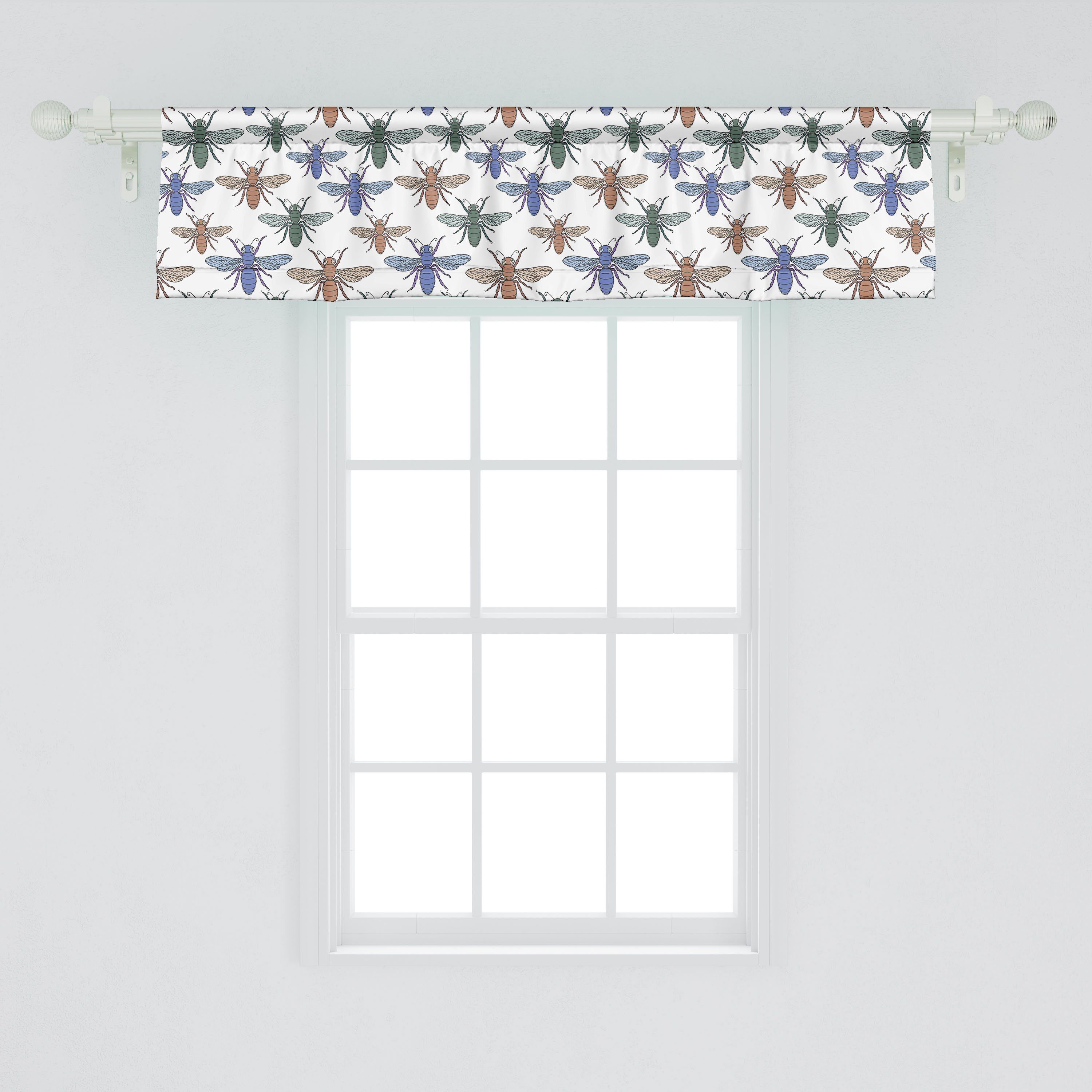 Scheibengardine Vorhang Volant für Stangentasche, Abstrakte Schlafzimmer Insekten Microfaser, mit Küche Dekor Bunte Flies Abakuhaus
