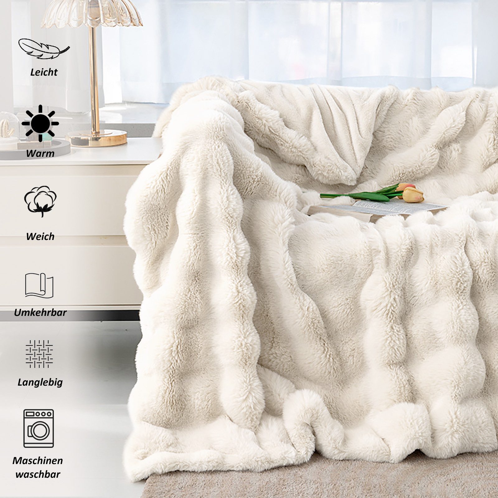 Wohndecke Bubble Decke Kuscheldecke Flauschig Warme Sofadecke Couchdecke, CALIYO, Für Den Winter, Kunstfelldecke,Weiche Wohn- & Kuscheldecken – Bild 4 von 5