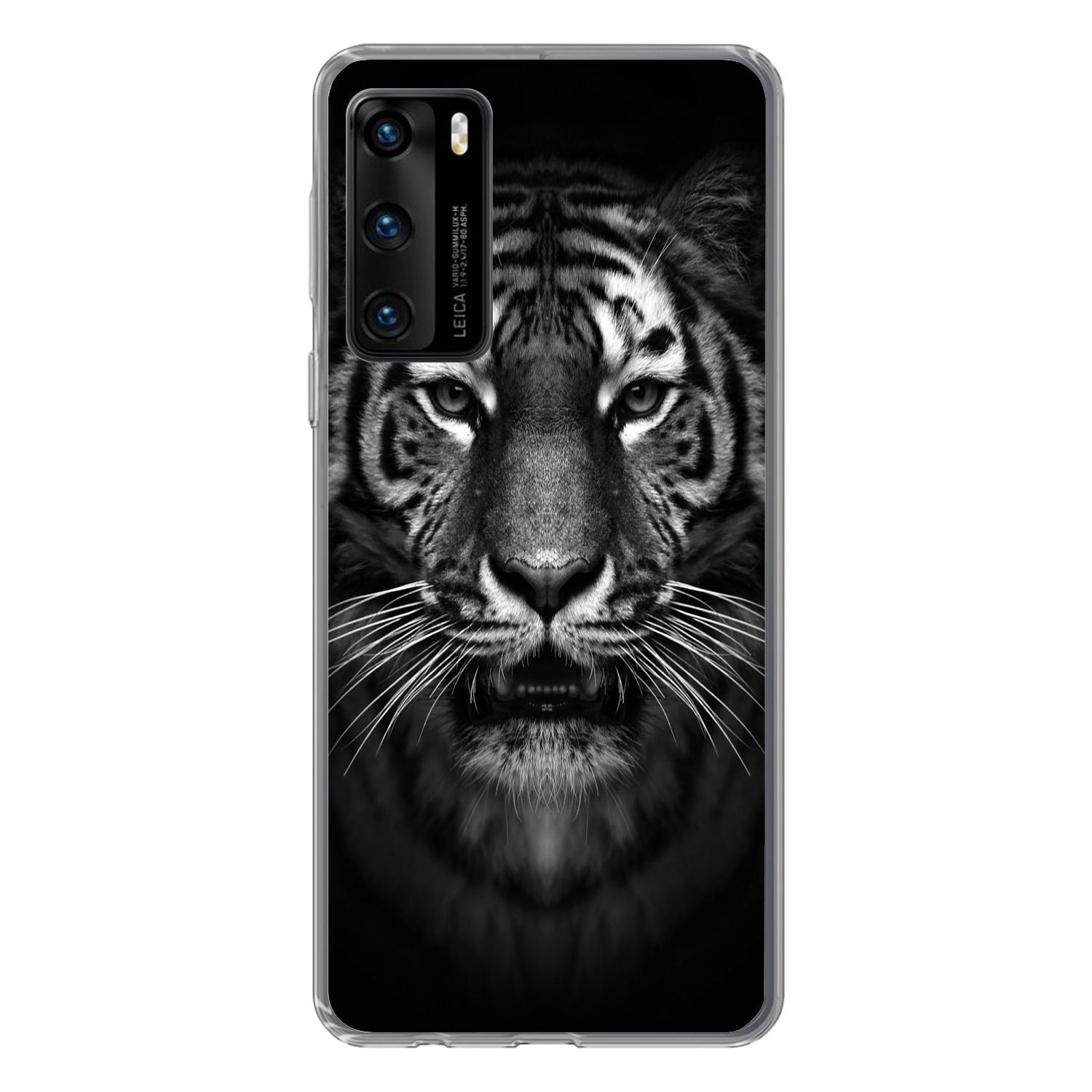 MuchoWow Handyhülle für Huawei P40 Tiger - Tiere - Schwarz - Weiß - Porträt - Wild, Handy Case, Silikon, Bumper Case Dünn