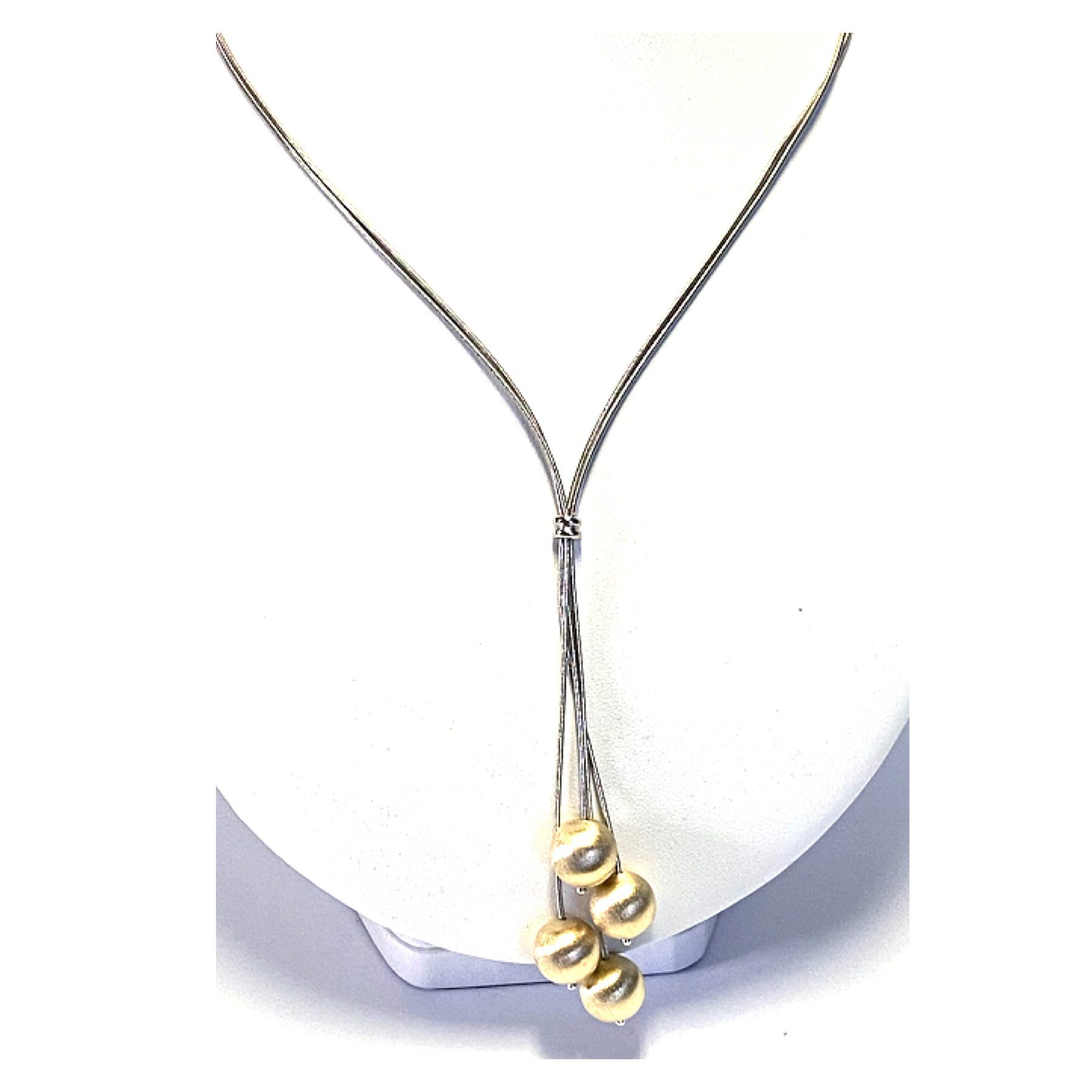 Edelschmiede925 Silberarmband Kugelcollier 925 Sterling Silber rhod und vergoldet matt 2reihig