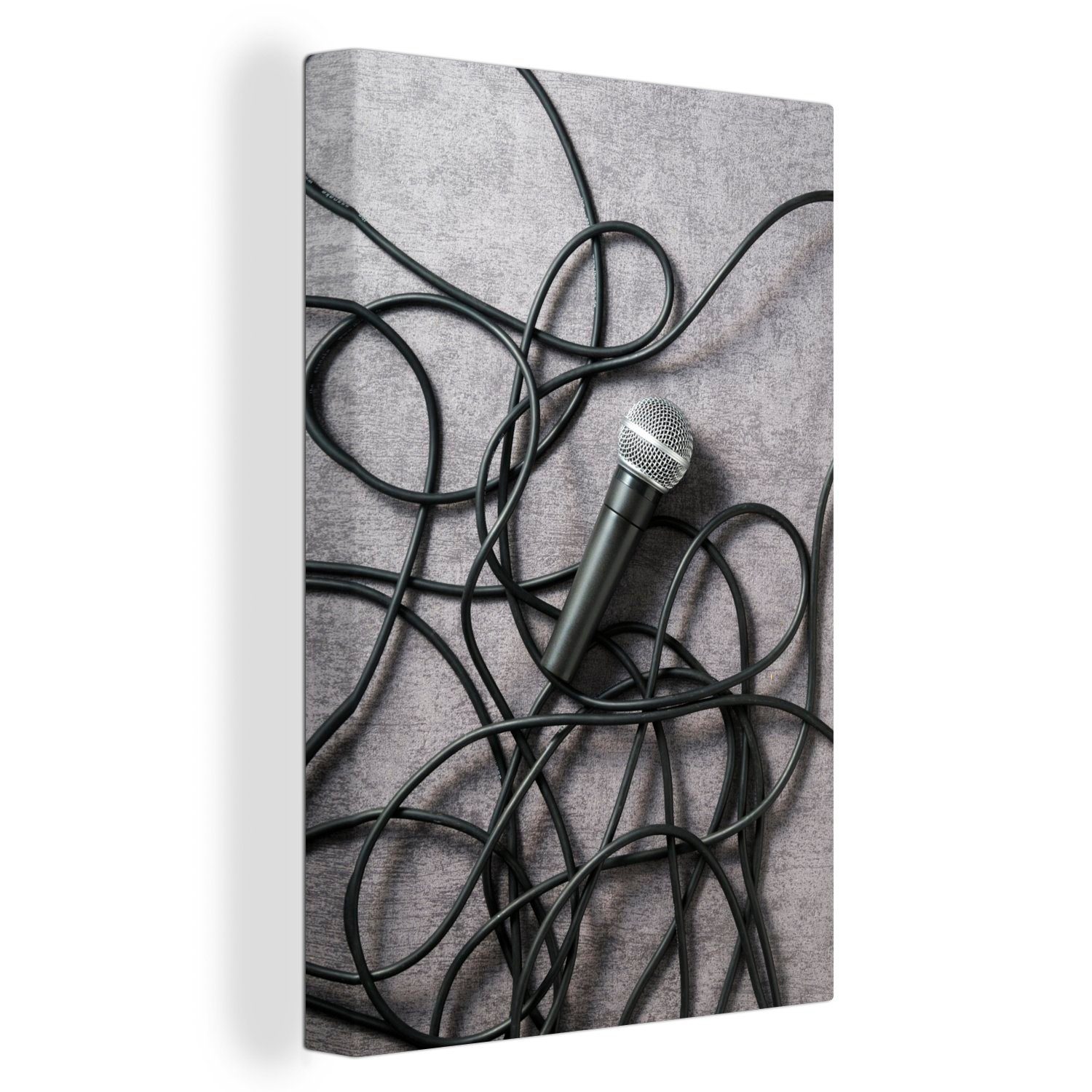 OneMillionCanvasses® Leinwandbild Mikrofon mit Kabeln, (1 St), Leinwandbild fertig bespannt inkl. Zackenaufhänger, Gemälde, 20x30 cm