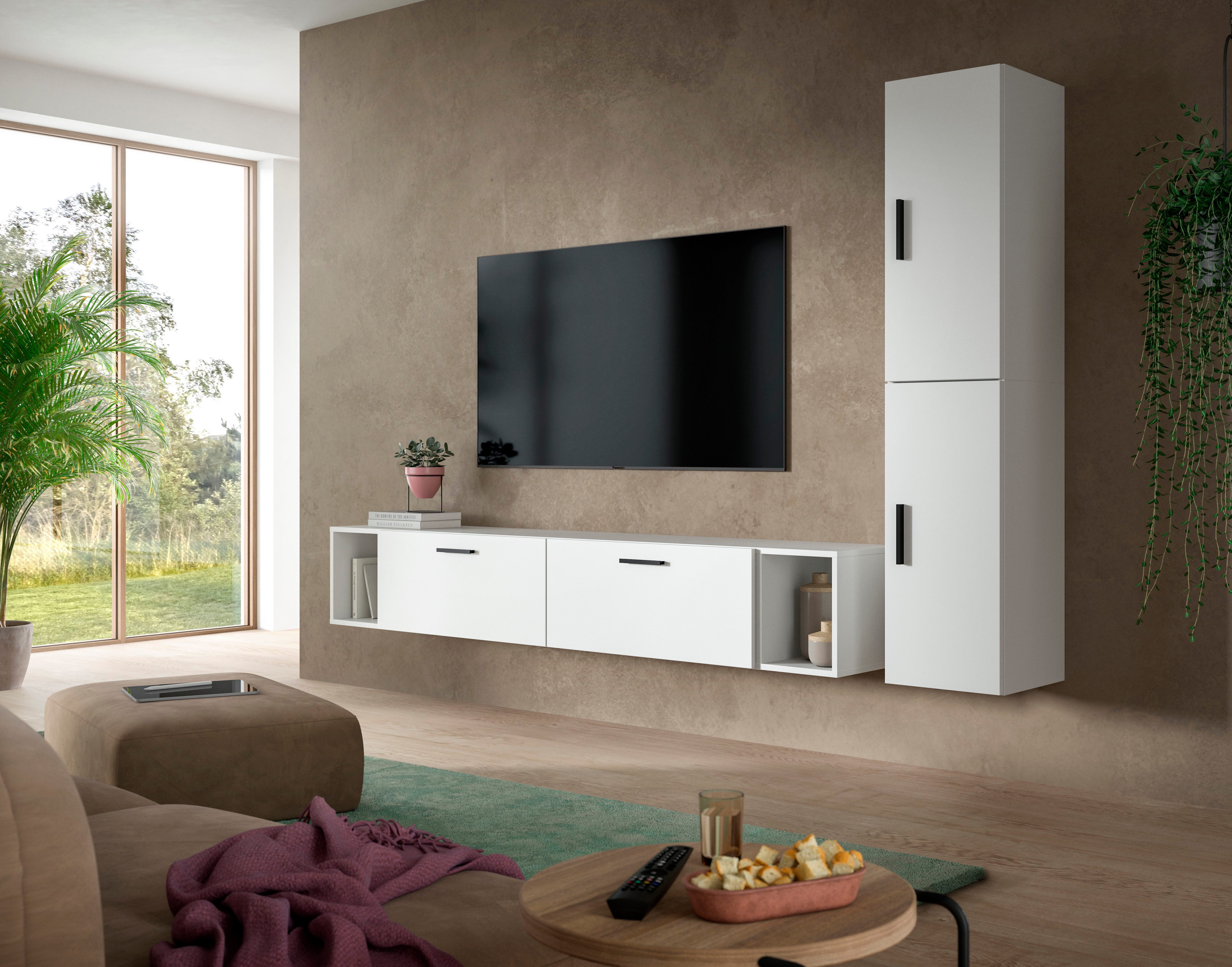 Home affaire Schrank-Set ENESTE, 6-teilig, in verschiedenen Farben, individuell kombinierbar, (2-St., verschiedenste Kombinationmöglichkeiten, stehend oder hängend), Stauraumelement, Kombination, Wohnkombination, Schrankwand, Lowboard
