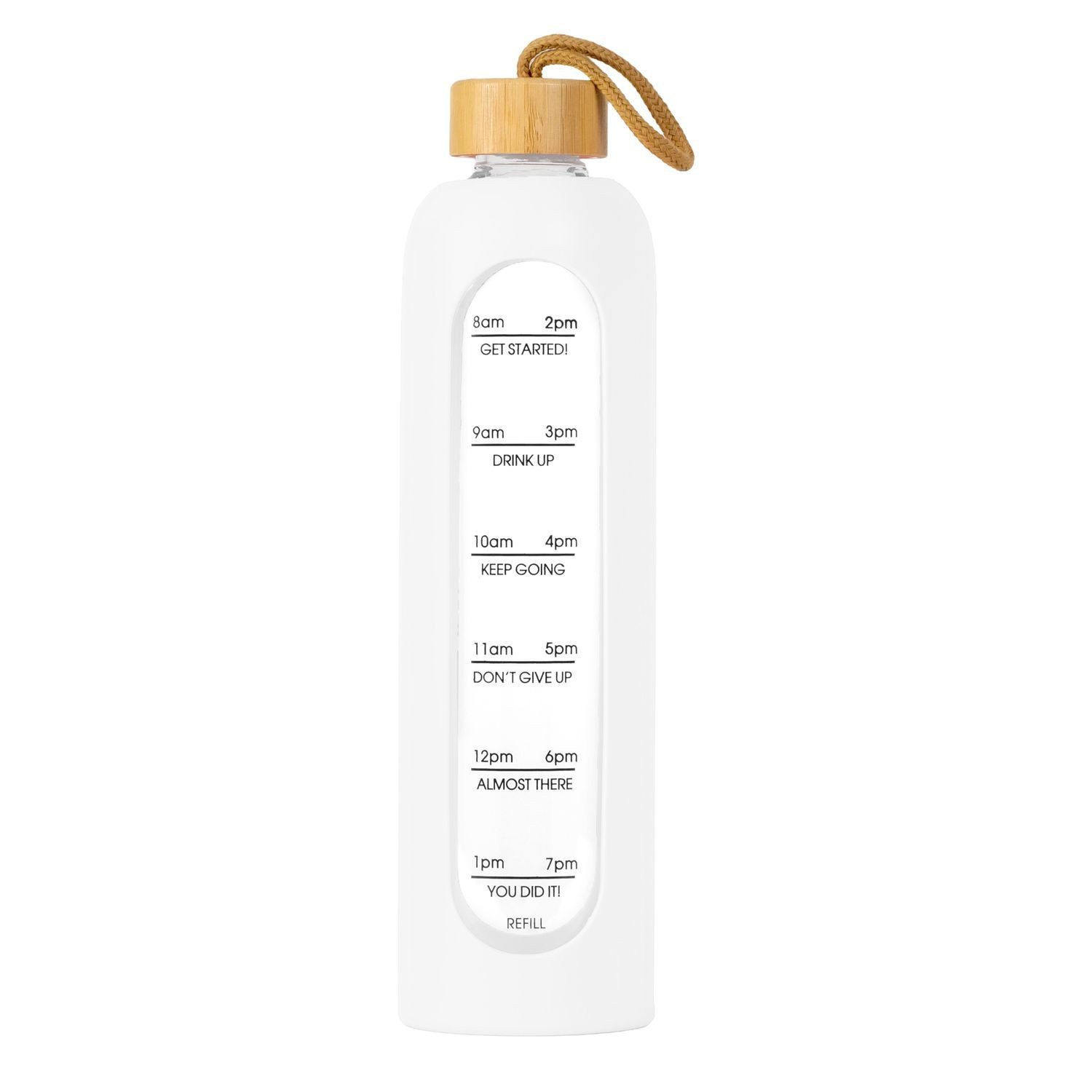 Intirilife Trinkflasche, Motivations Wasser Trinkflasche aus Glas mit Zeitmarkierung bis 900 ml