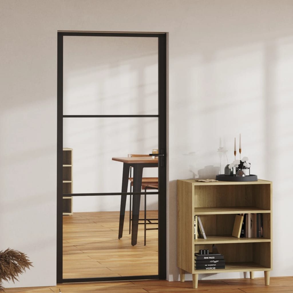 vidaXL Zimmertür 93 x 2015 cm Innentür ESG Glas und Aluminium 93x201,5 cm Schwarz