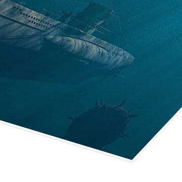 Posterlounge Poster Peter Weishaupt, U-Boot 1941 Hinter feindlichen Linien, Badezimmer Maritim Illustration
