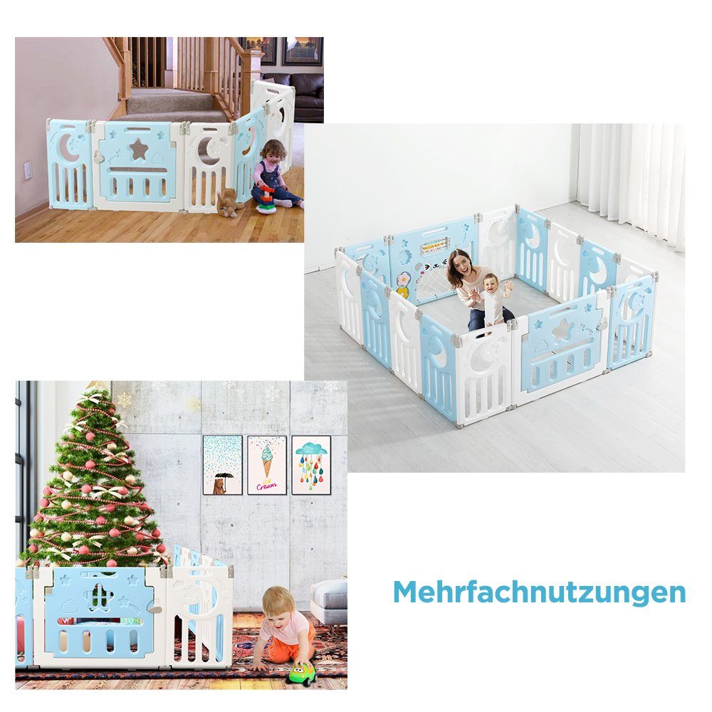 Dripex Laufgitter Laufgitter Schutzgitter Blau Baby Absperrgitter und Weiß 14-Paneele Laufstall