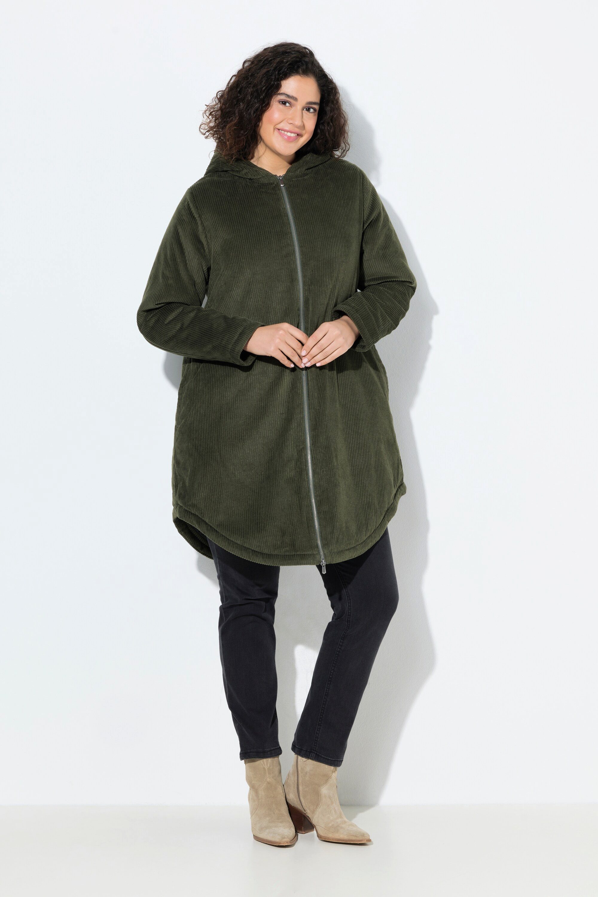 Ulla Popken Wintermantel Cord-Parka Kapuze Taillen-Tunnelzug günstig online kaufen