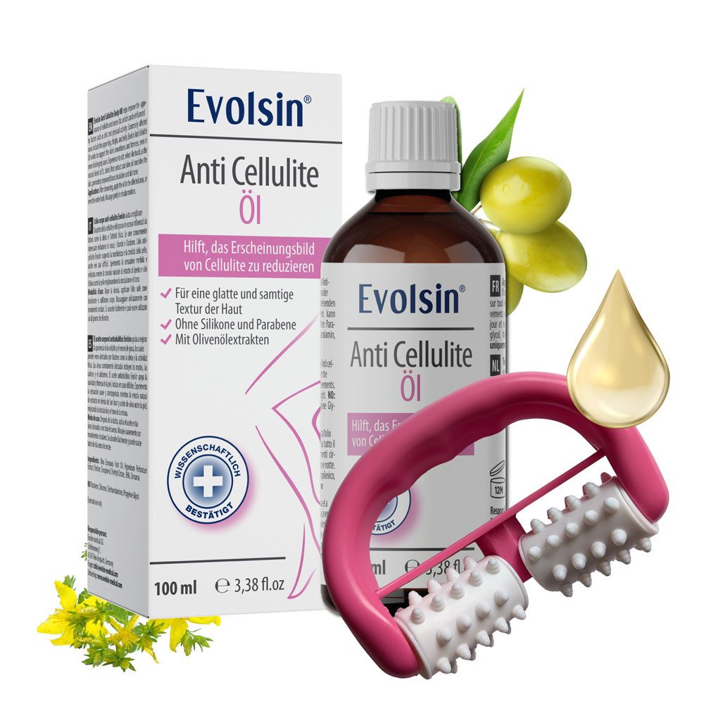 Evolsin Körperöl Evolsin® Anti Cellulite Öl – Straffendes Körperöl mit Roller