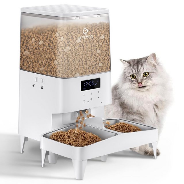 PETEMPO Katzen-Futterautomat, 5L Automatischer Futterspender Doppelnapf
