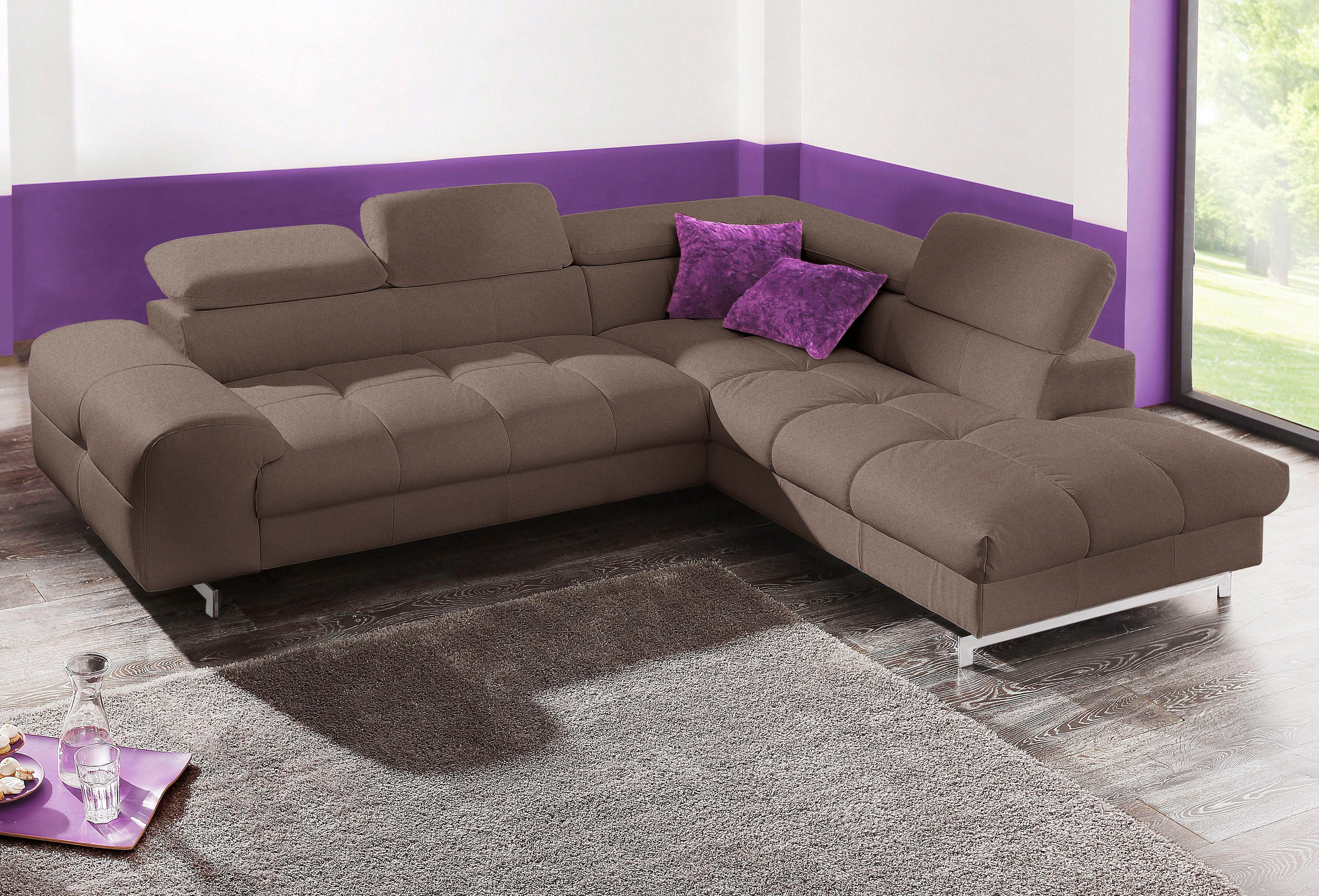 COTTA Ecksofa Chef L-Form, mit Kopfteilverstellung, edle Metallkufen, wahlweise mit Bettfunktion