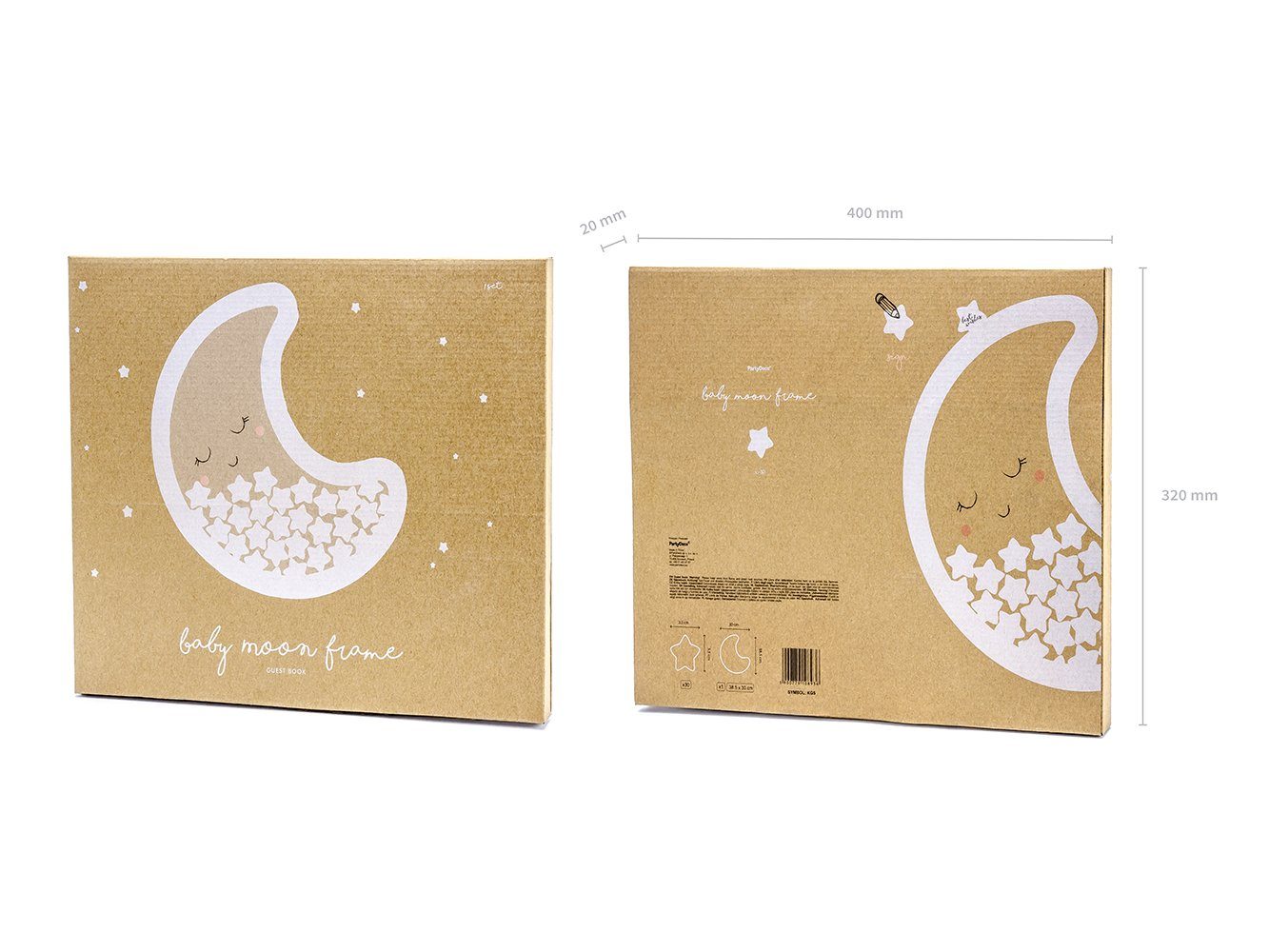 Notizbuch, 38x30cm Ausfüllen Sternen mit partydeco zum blanko Holz Gästebuch weiß 30 Mond