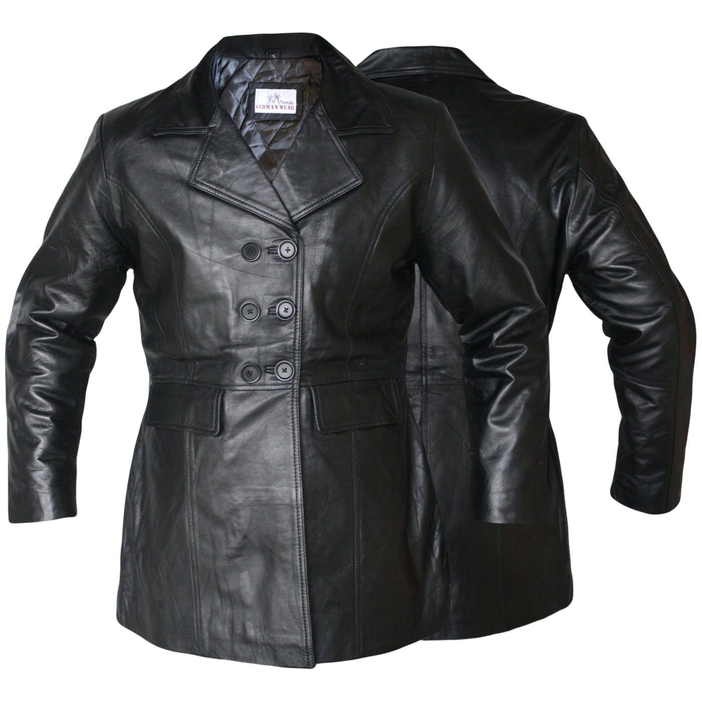 German Wear Ledermantel Trend 427J Black Damen Ledermantel Jacke aus Lamm Nappa Leder Schwarz