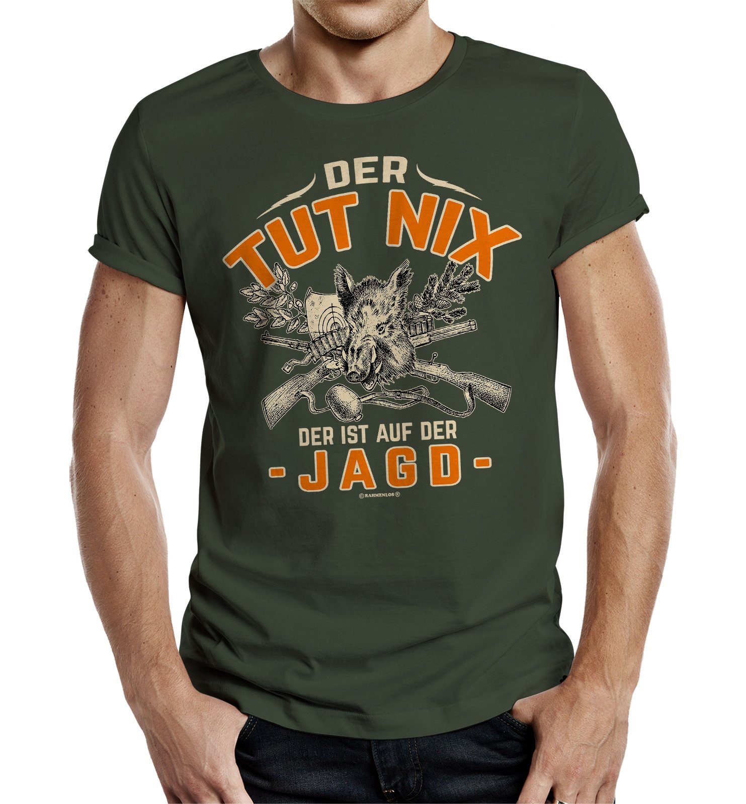 RAHMENLOS® T-Shirt Das Geschenk für Jäger "Der tut nix - der ist auf der Jagd"