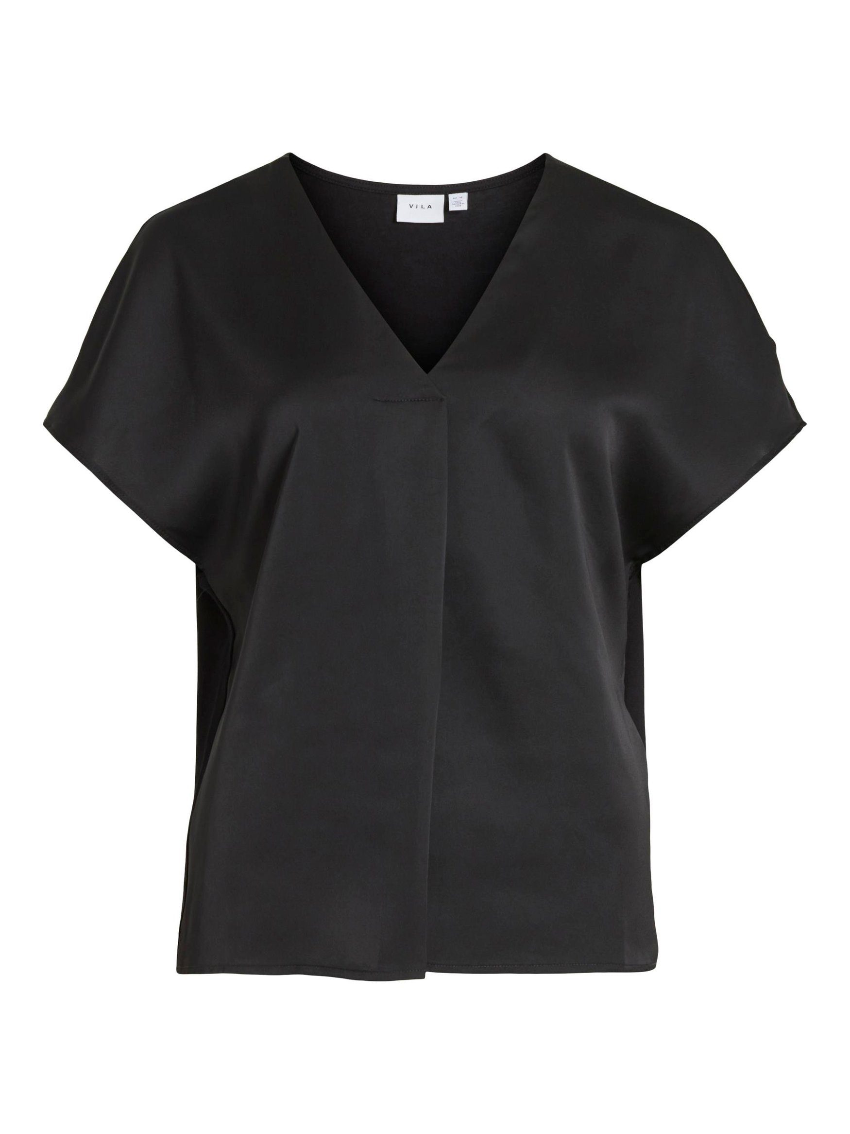 Vila Blusenshirt Satin Blusen Glänzendes Kurzarm Oberteil VIELLETTE V-NECK S/S SATIN TOP - NOOS