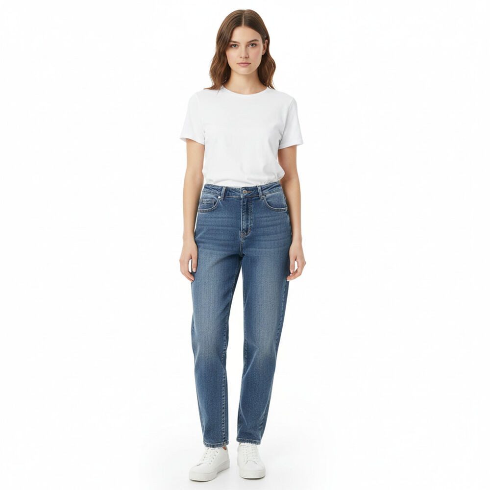 Ital-Design Mom-Jeans Vielseitige Damen Freizeitschuhe für Alltag und Arbeit (90635492) Used-Look Stretch High Waist Jeans in Blau