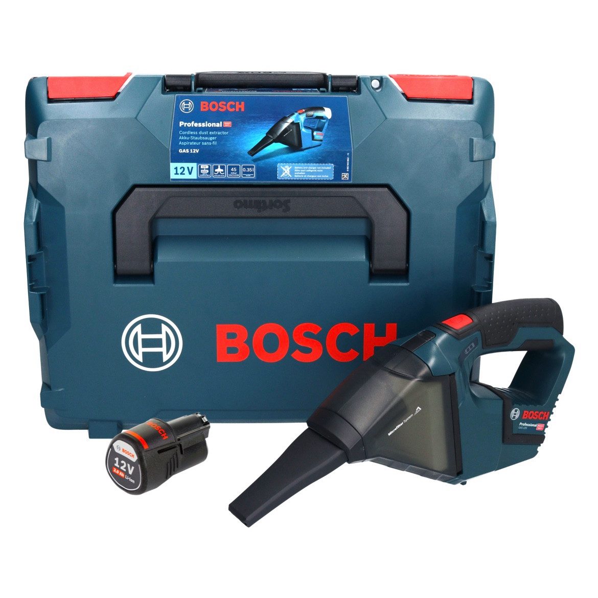 Bosch Professional Akku-Handstaubsauger GAS 12V Professional Akku Staubsauger 12 V 0,35 l + 1x Akku 3,0 Ah