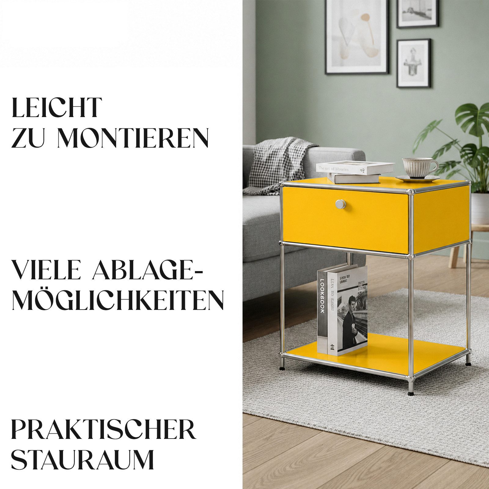 Floordirekt Beistelltisch Concept Epure MK-139, B50 × T40 × H65 cm, verschließbare Schublade (modular, kratzfeste Pulverbeschichtung), Beistellregal mit verchro – Bild 5 von 5
