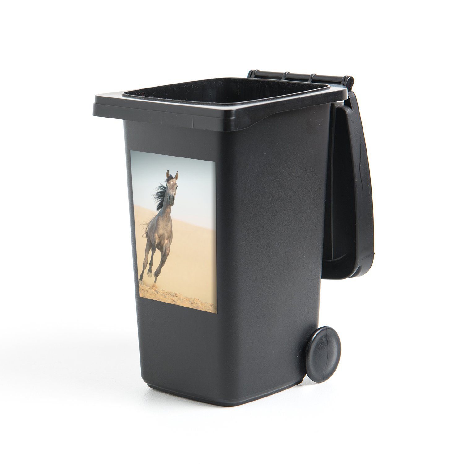 MuchoWow Wandsticker Pferd - Wüste Sand - Container, St), (1 Sticker, Abfalbehälter Mülleimer-aufkleber, Mülltonne