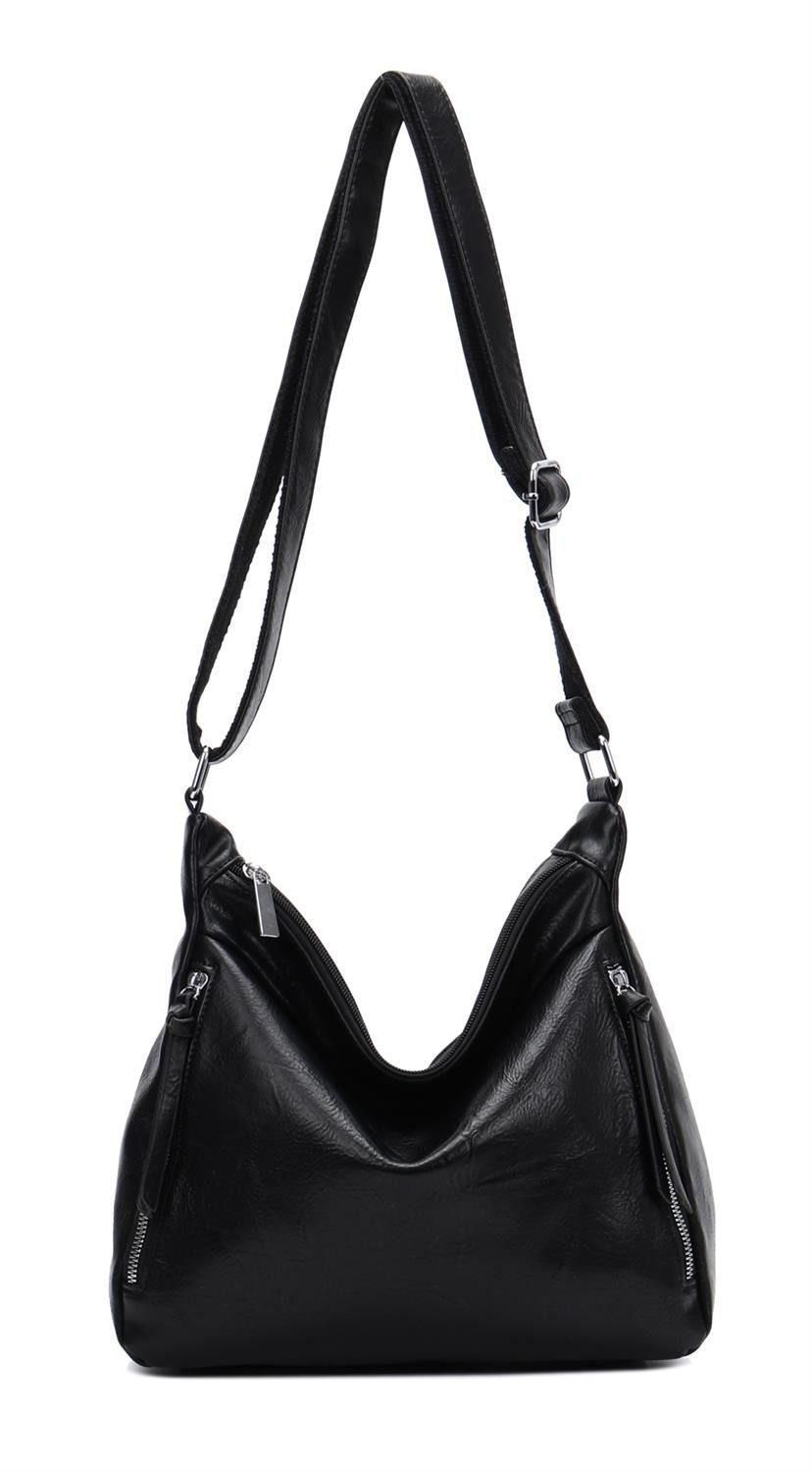 ITALYSHOP24 Schultertasche Damen Tasche Shopper Crossbody Handtasche Umhängetasche Beuteltasche, CrossOver Damentasche Hobo Bag Henkeltasche Reisetasche Leder Optik