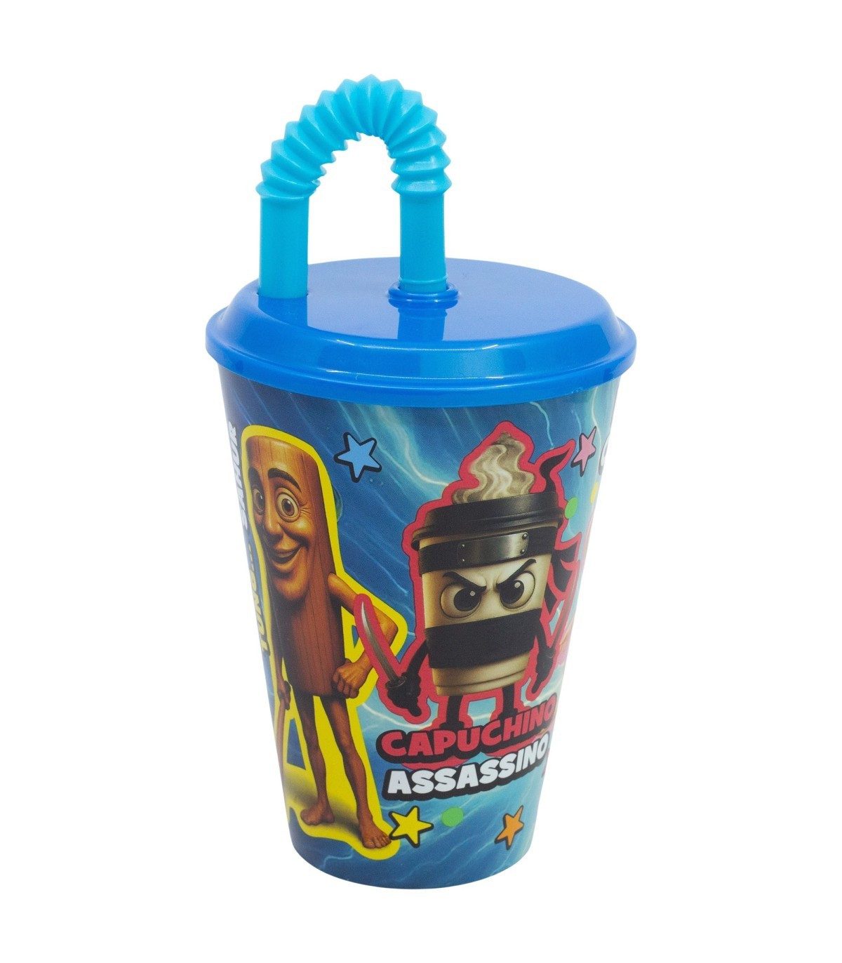 Stor Becher Italian Brainrot Kinderbecher 430 ml Tumbler mit Deckel und Strohhalm