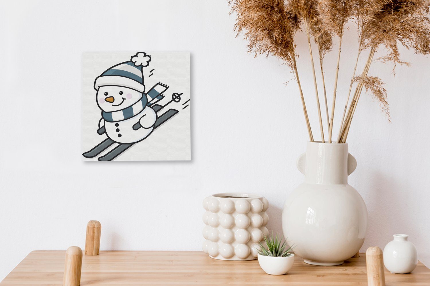 Eine Schneemanns Leinwand St), (1 Leinwandbild OneMillionCanvasses® Bilder eines Wohnzimmer Illustration Schlafzimmer für Skifahren, beim