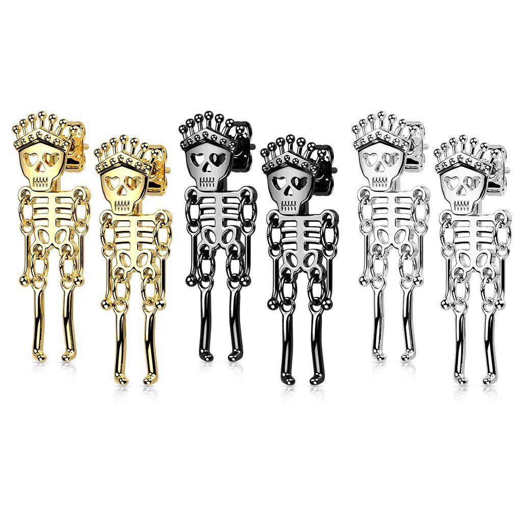 Schwarz Stück) Edelstahl Skelett (1 Gold aus Silber, oder (2 in BUNGSA Ohrstecker Unisex - Paar Ohrhänger-Set