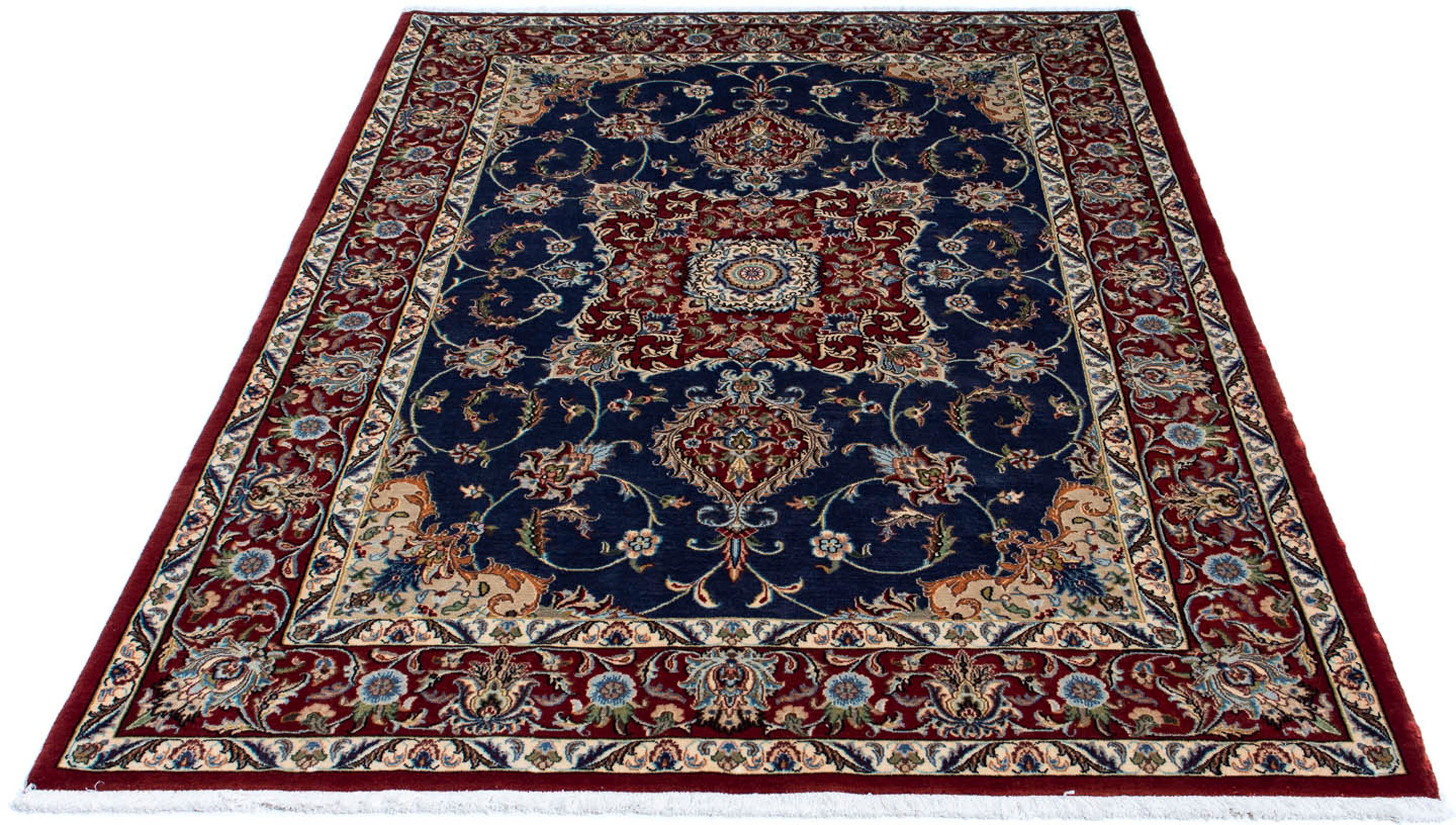 Orientteppich Perser - Ghom - 193 x 133 cm - dunkelblau, morgenland, rechteckig, Höhe: 10 mm, Wohnzimmer, Handgeknüpft, Einzelstück mit Zertifikat