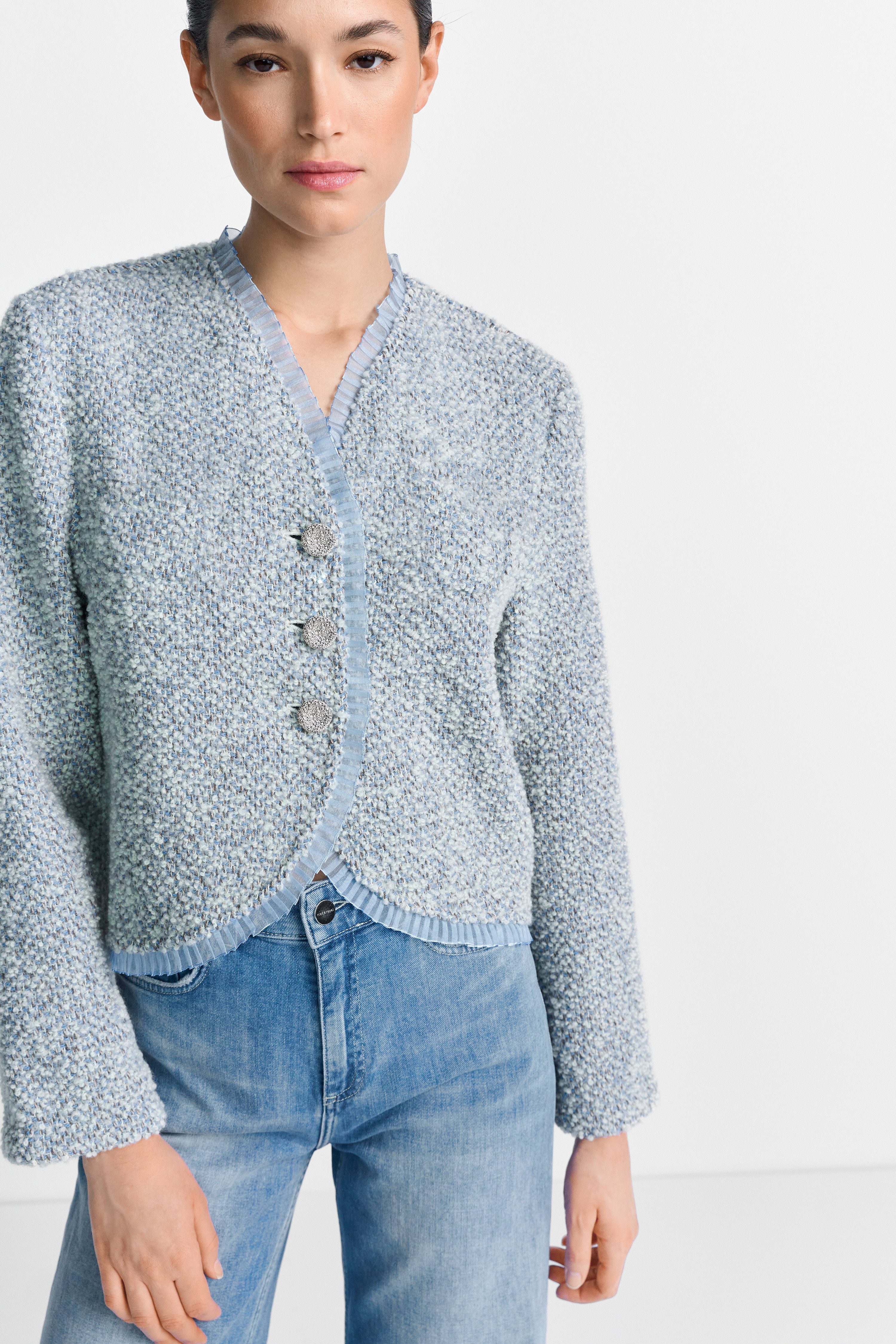 RICHROYAL Strickjacke abgesetzte Kanten mit feiner Rüschendetailierung, loc günstig online kaufen