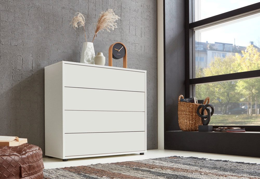 BMG Möbel Schubkastenkommode Mailand 3 (79 cm breit mit 4 Schubladen), mit Antifingerprint-Beschichtung, Füße Holz oder Metall