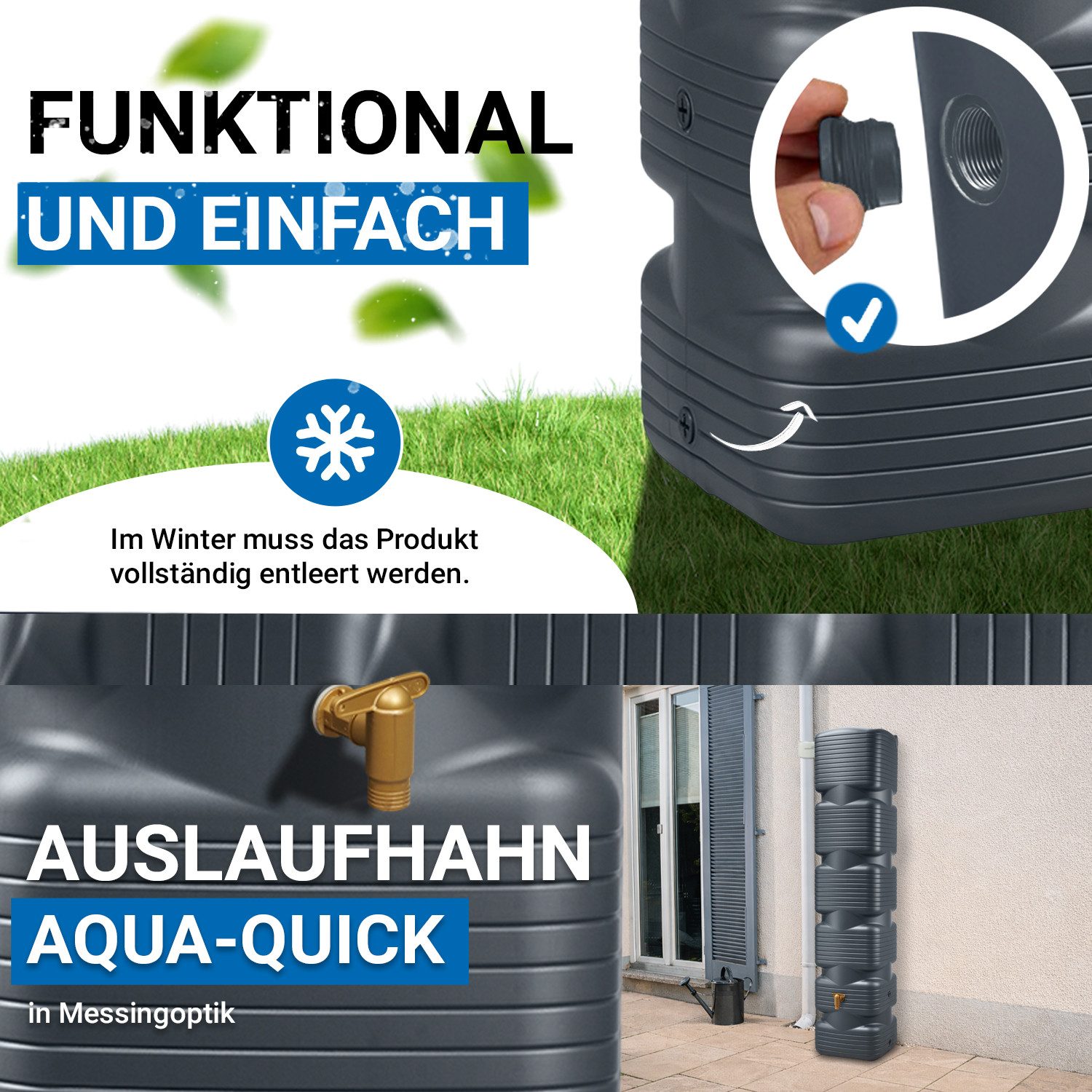 4rain Regentonne QUADRO Wandtank 270 Liter graphite grey, 270 l – Bild 5 von 5