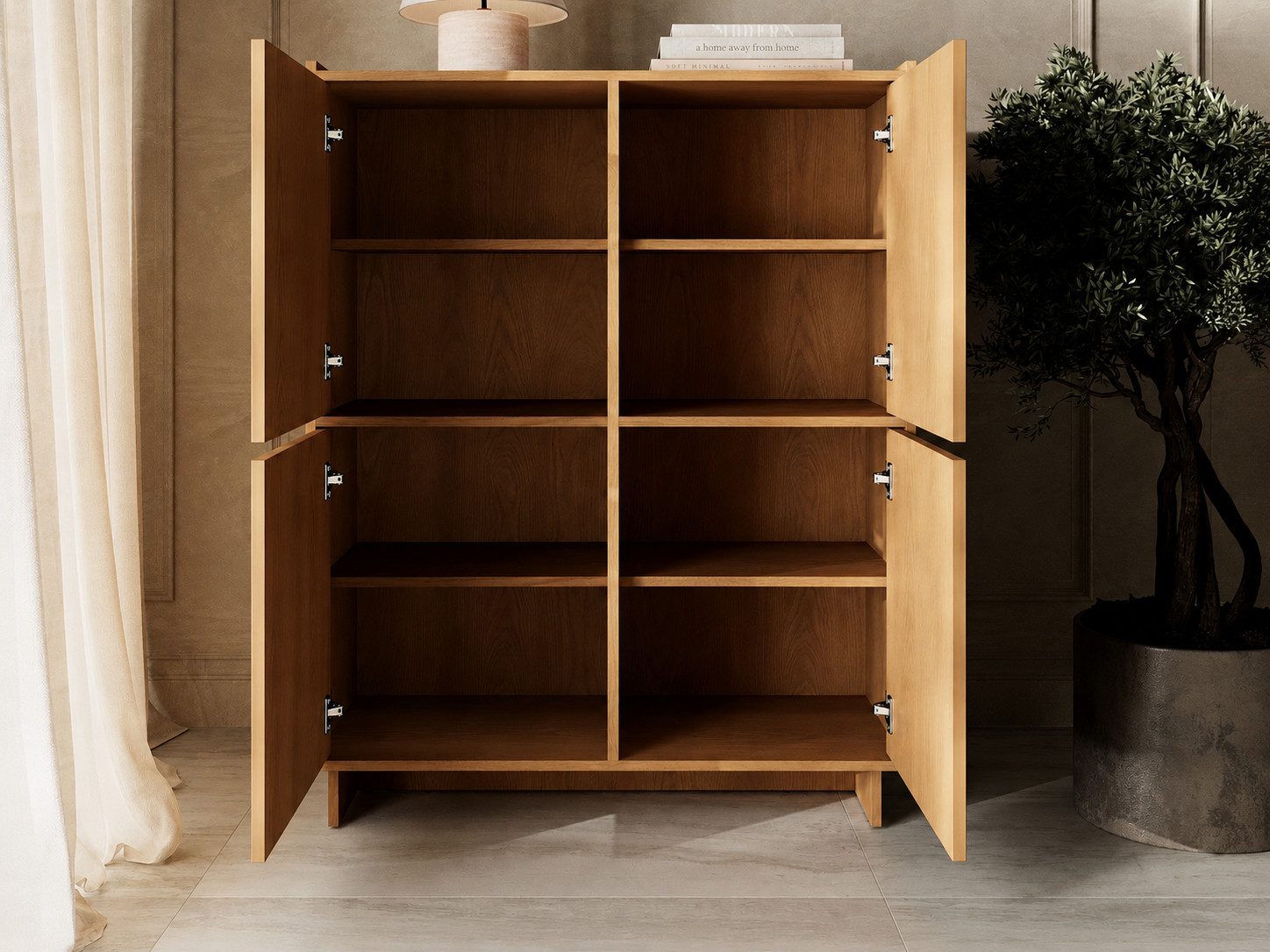 GrainGold Kommode Azumi (Set, Kommode, Push-to-open), Breite 98 cm, mit Push-to-open, hohe Kommode, für das Wohnzimmer