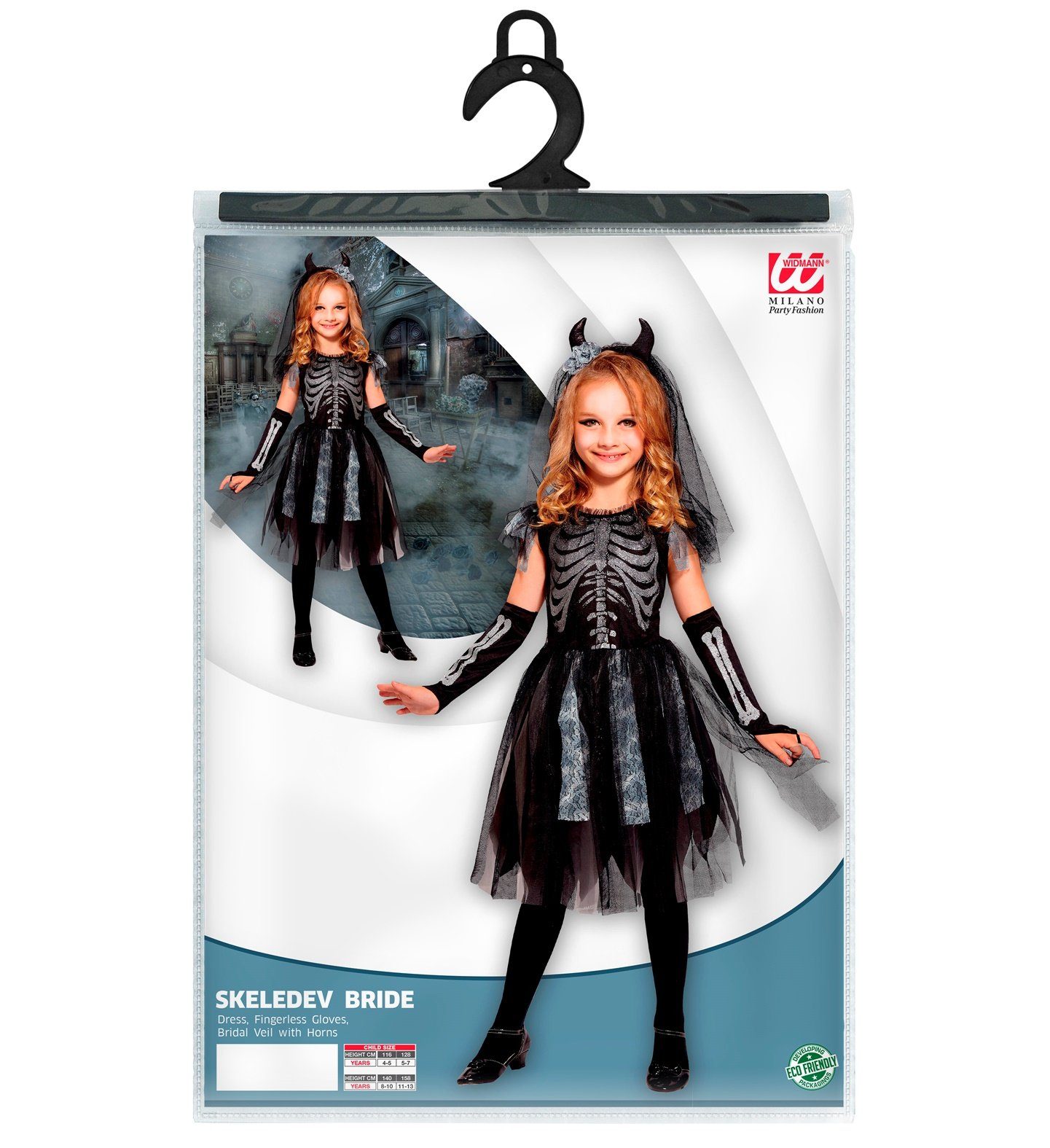 Widmann S.r.l. Hexen-Kostüm Teufelsbraut Kinderkostüm - Skelett Kleid mit Schl