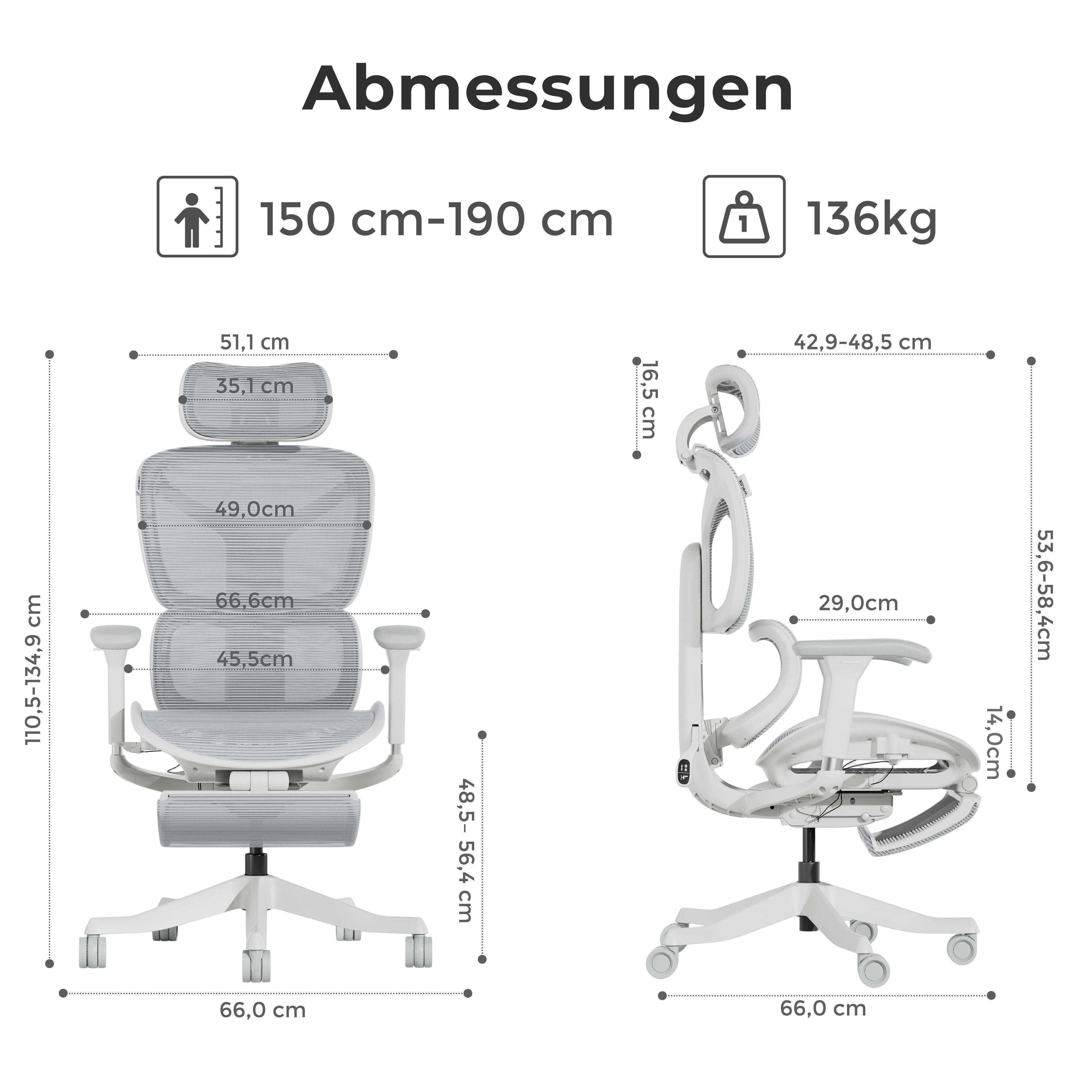 welax Bürostuhl mit Lendenstütze & Rollen, 3D-Kopfstütze, 3D-Armlehnen (1 St), ergonomischer Drehstuhl, Computerstuhl, Schreibtischstuhl – Bild 2 von 5