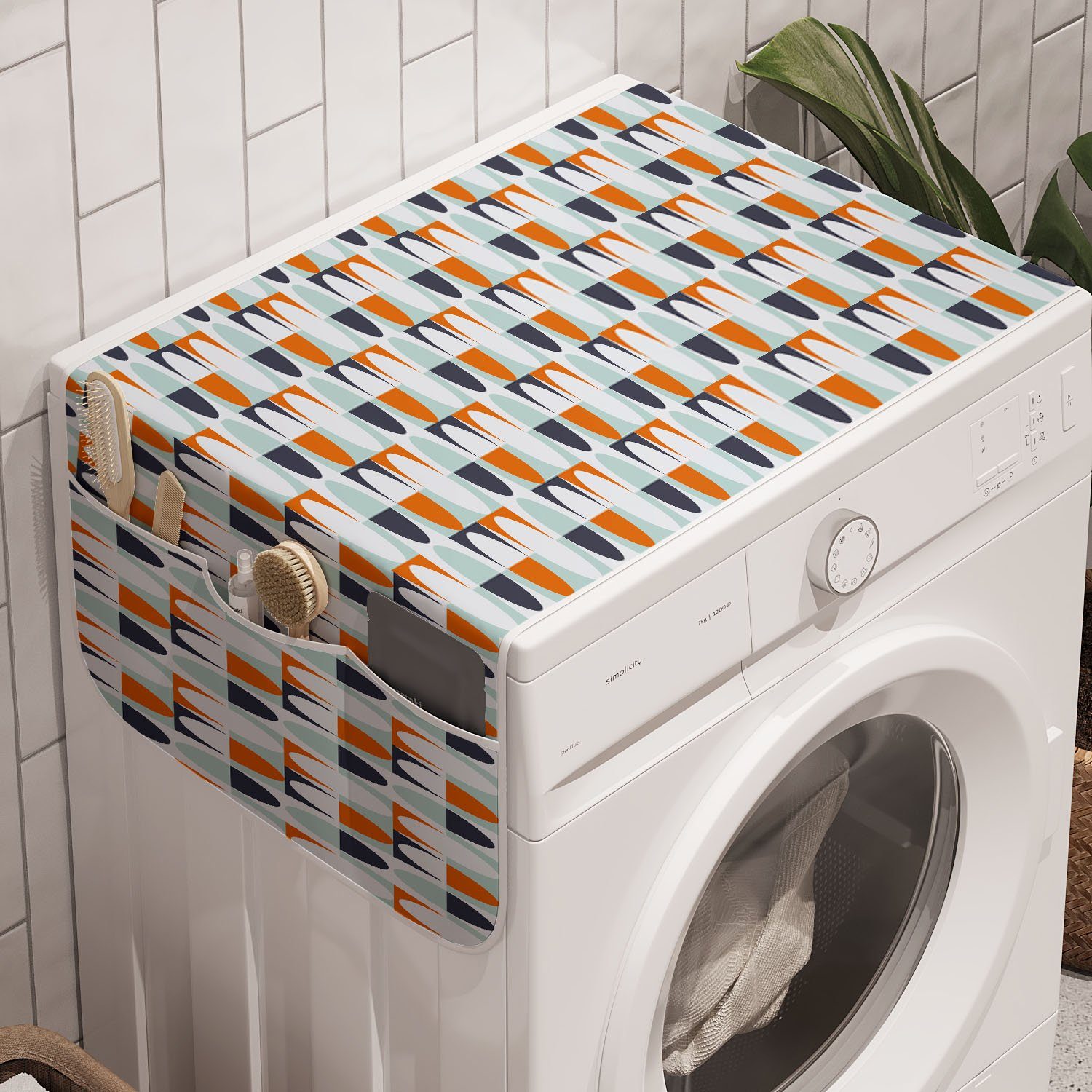 Abakuhaus Badorganizer Anti-Rutsch-Stoffabdeckung für Waschmaschine und Trockner, Abstrakt Bicolor Runde Lange Formen