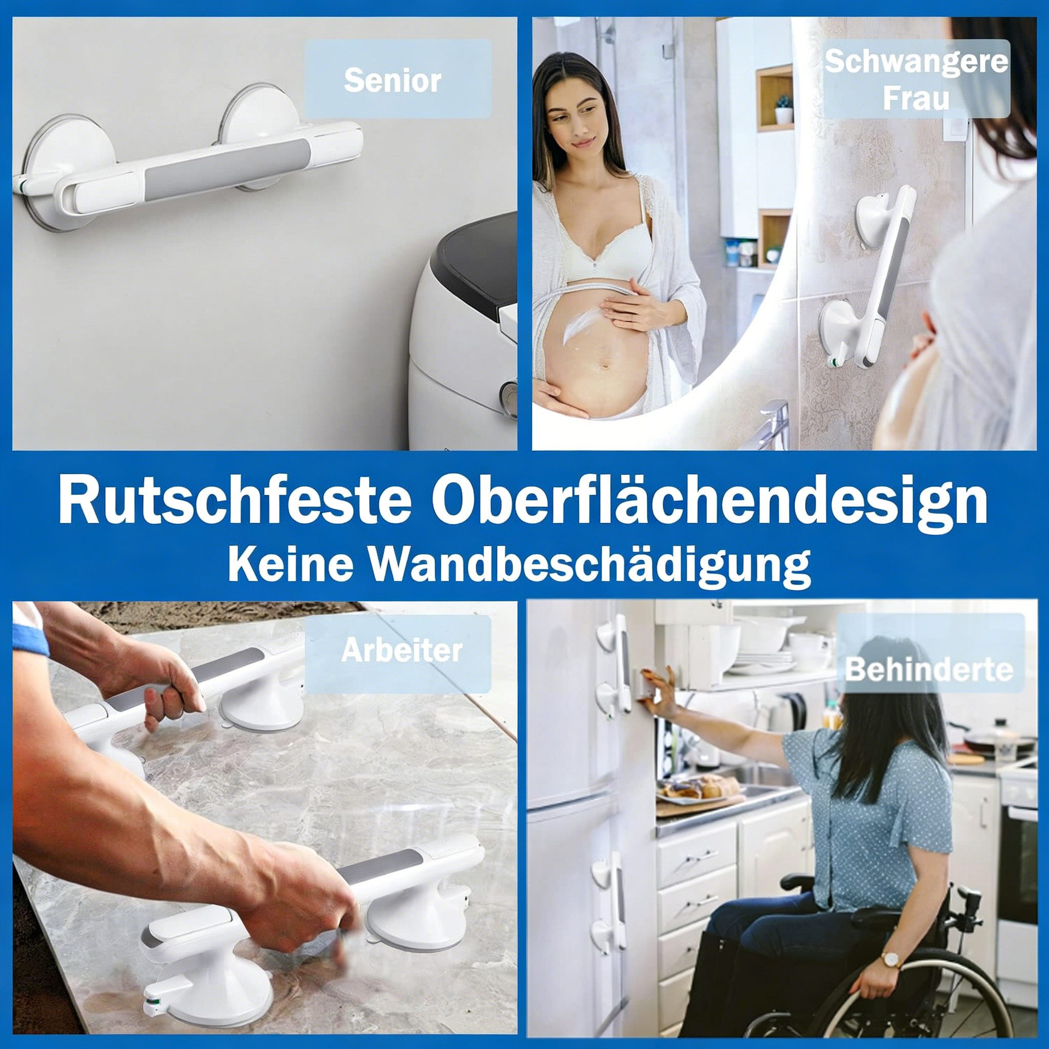 Toomoke Haltegriff Haltegriff mit Saugnapf Haltegriff Dusche ohne Bohren Sauggriff Bad, Saugnapfbefestigung ohne Bohren Sicherheits-Farbindikator am Saugnapf – Bild 5 von 5