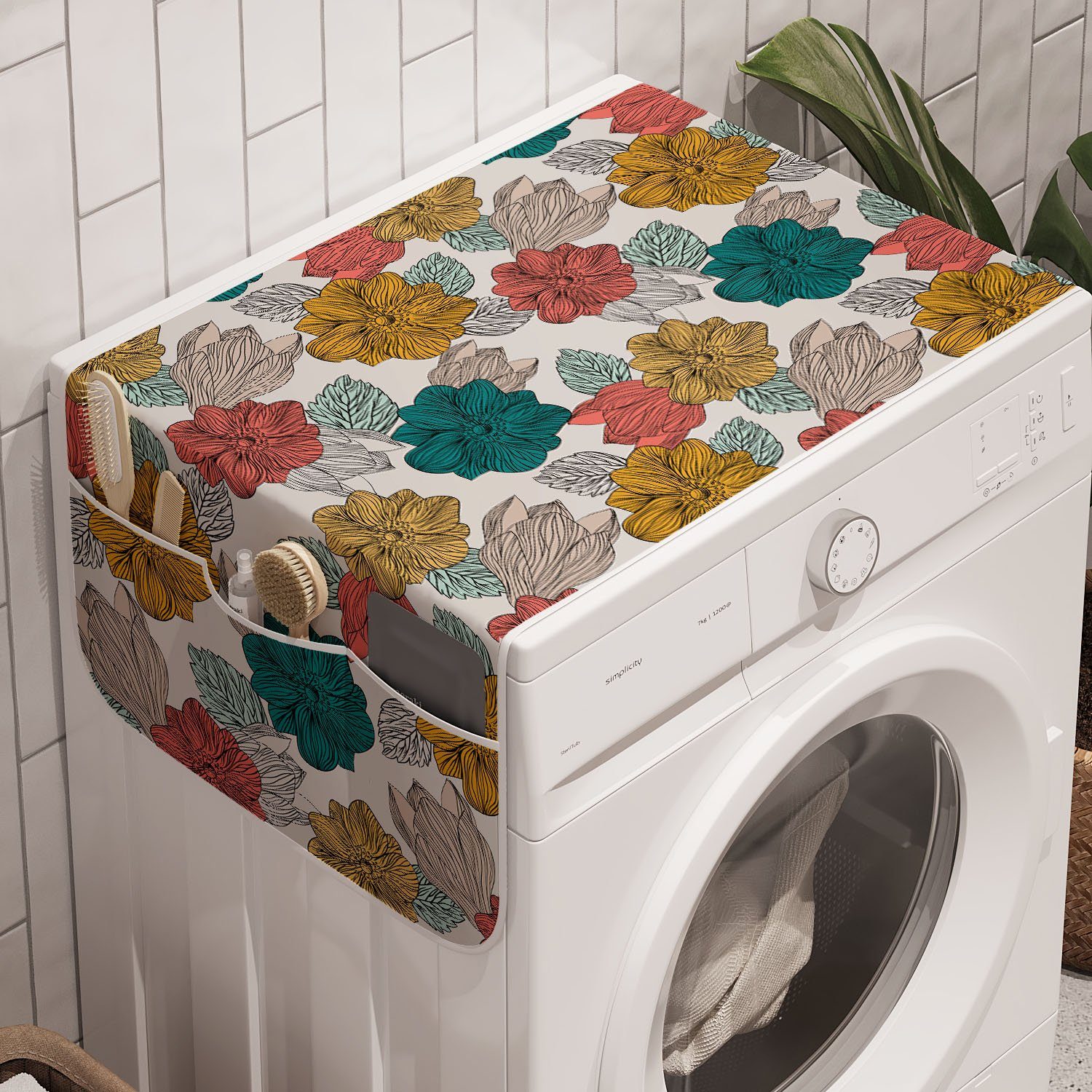 Abakuhaus Badorganizer Anti-Rutsch-Stoffabdeckung für Waschmaschine und Trockner, Blumen Blumen-Blumensträuße