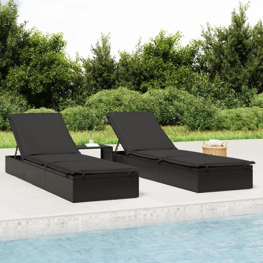 vidaXL Gartenliege Sonnenliege 1 Stk. mit Auflage Schwarz 201x55x62 cm Poly Rattan, 1 St.