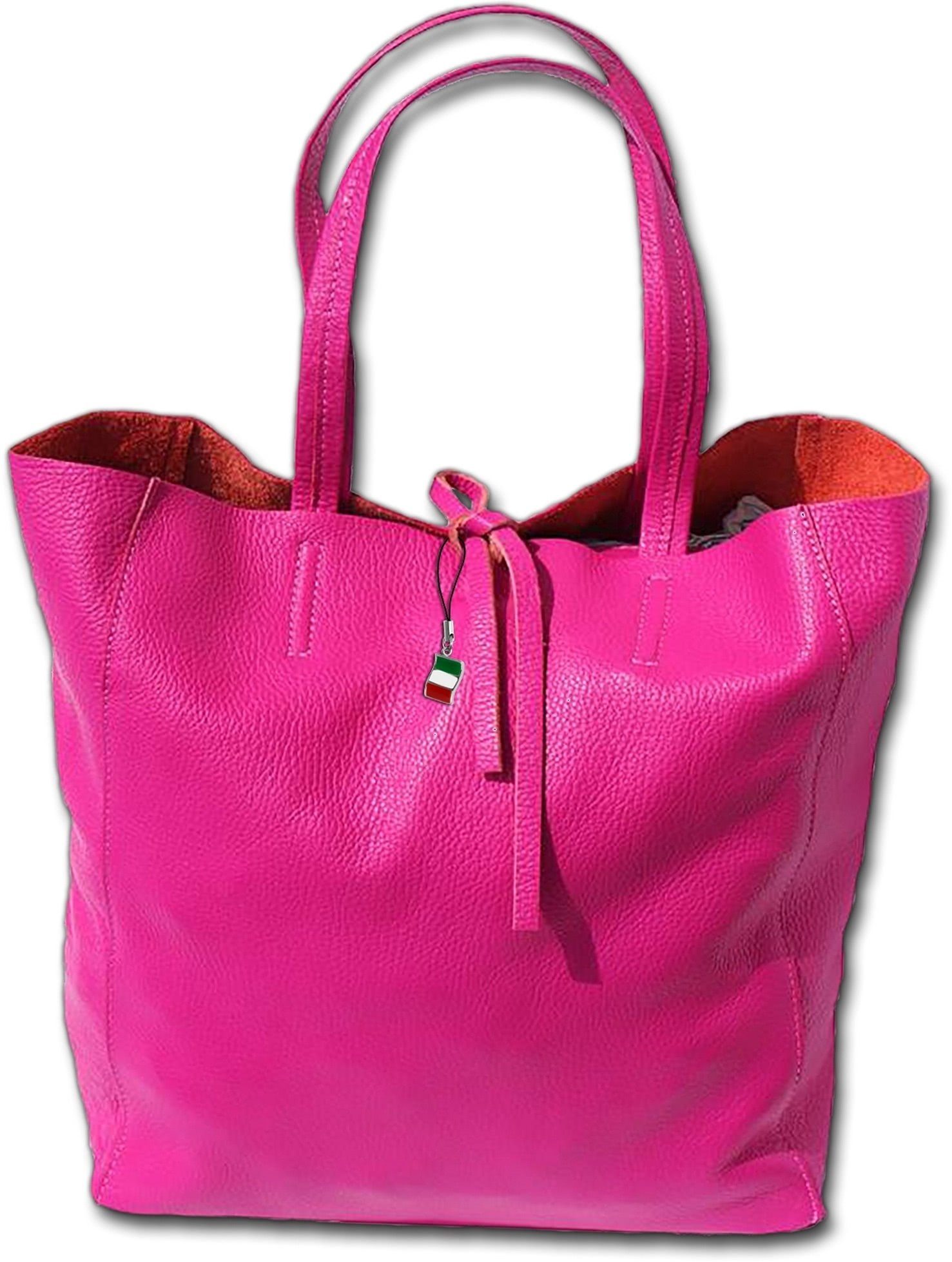 FLORENCE Shopper Florence Echtleder Schultertasche pink, Damen Tasche  Echtleder, Rindsleder pink, Made-In Italy