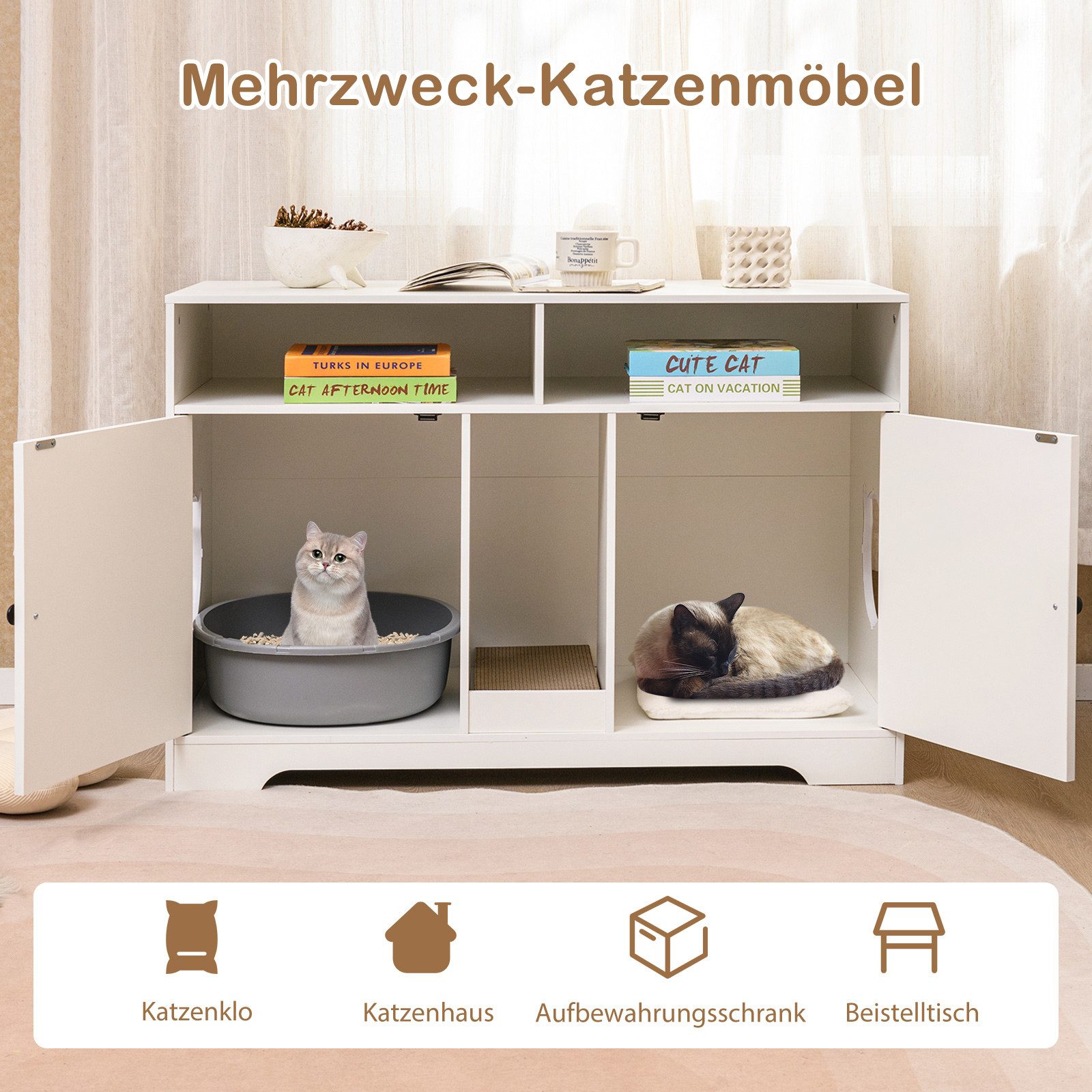 COSTWAY Tierhaus, Katzenschrank, Katzentoilette, Katzenhaus mit 2 Türen