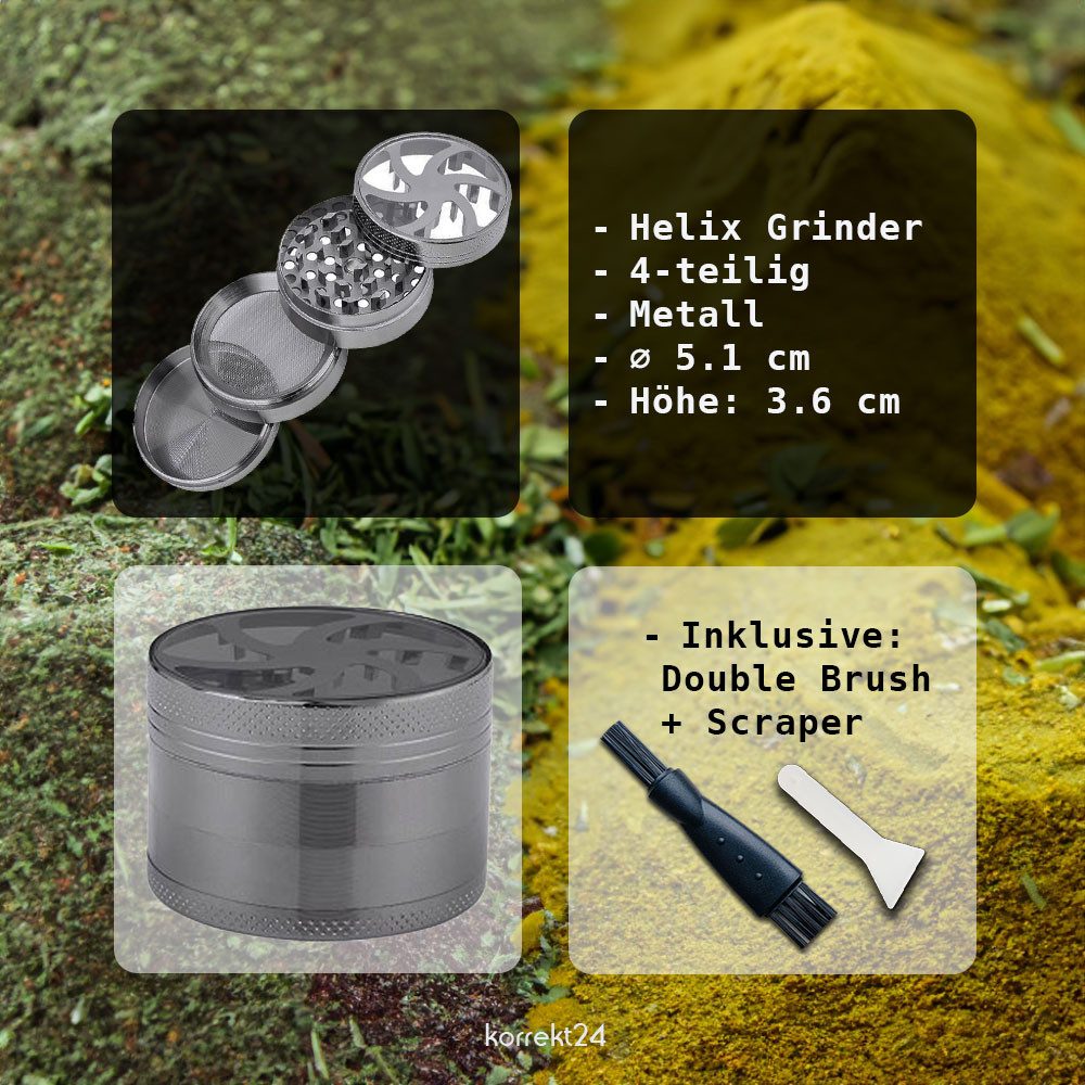 Coumo Kräutermühle Metall Grinder Crusher Helix Design ⌀ 5cm Anthrazit Gewürzmühle, Sichtfenster