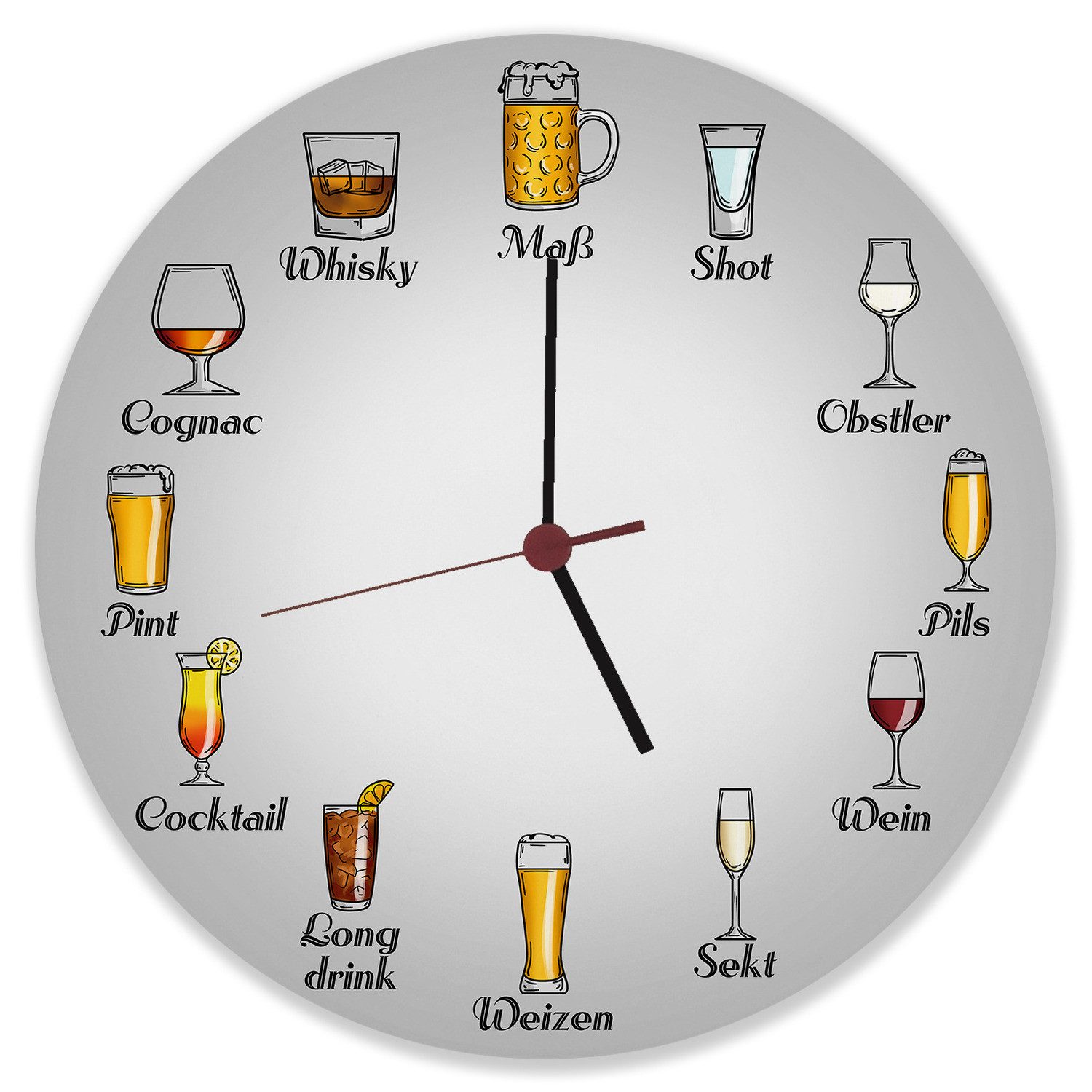 speecheese Wanduhr Alkoholische Getränke Wanduhr aus Alu mit Bier, Wein und Co.