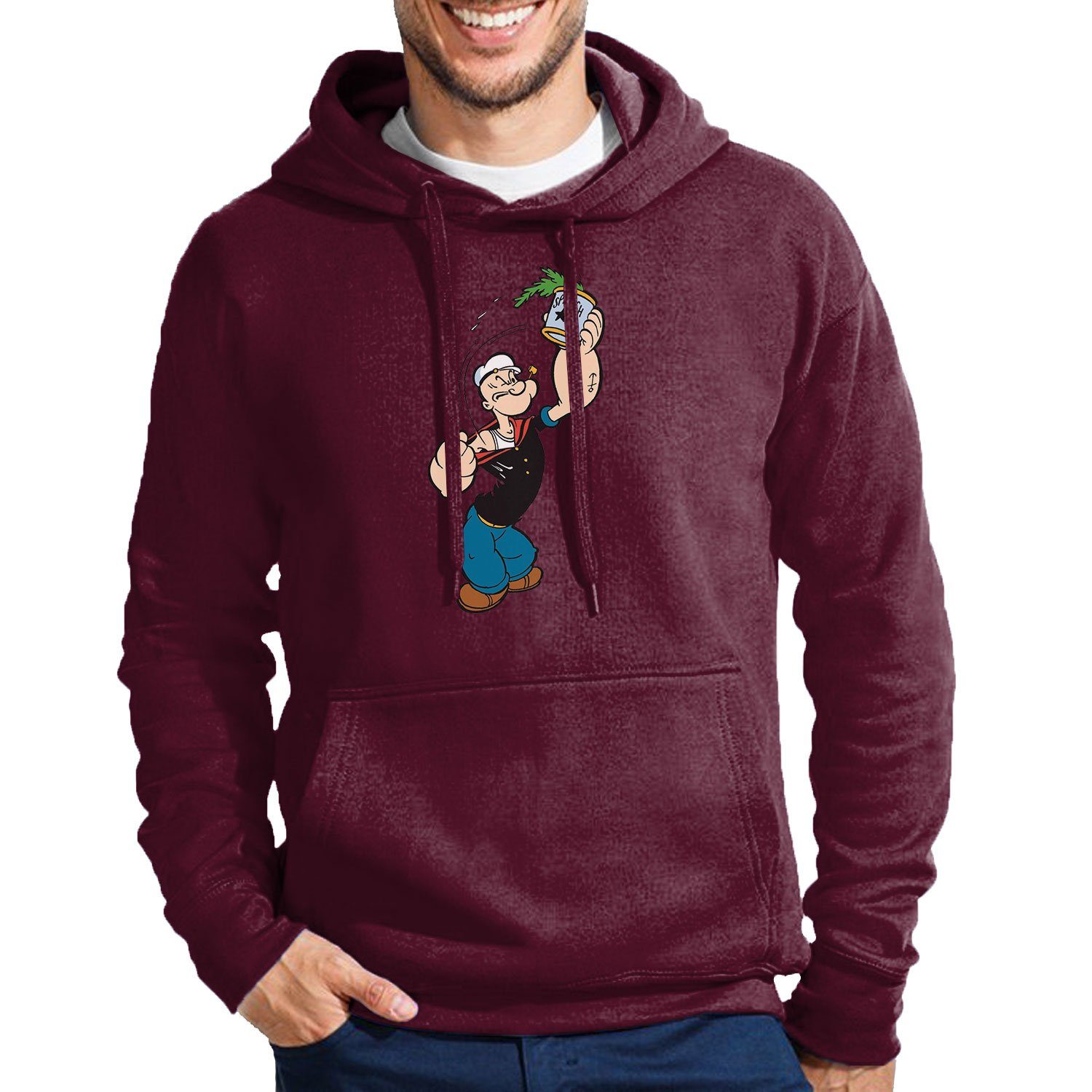 Blondie & Brownie Hoodie Herren Popeye Spinat Matrose Seemann Spinat Gym Mit Kapuze Burgund