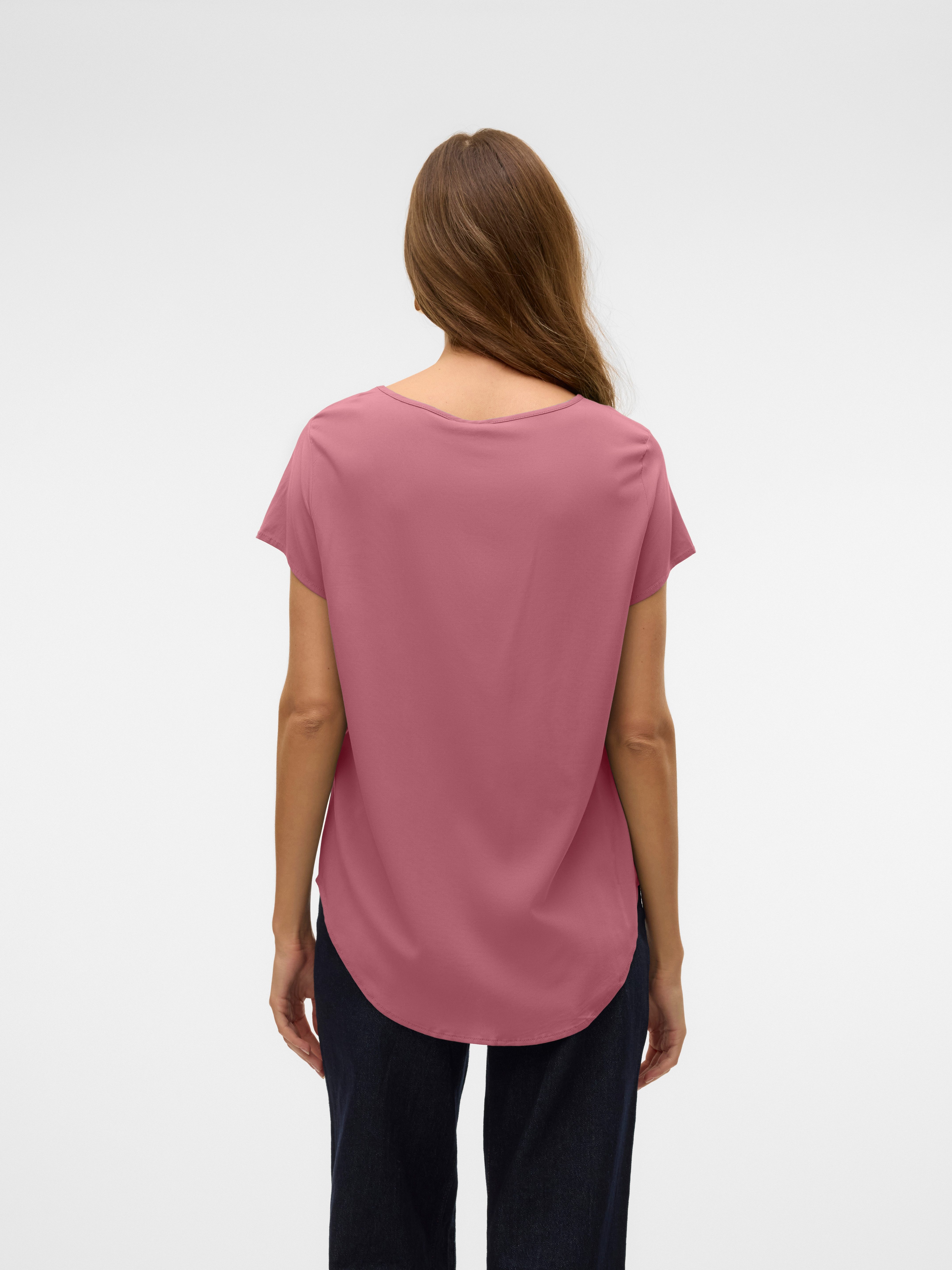 Vero Moda Blusenshirt VMBELLA SS TOP WVN GA NOOS Viskosemischung, abgerundeter Saum