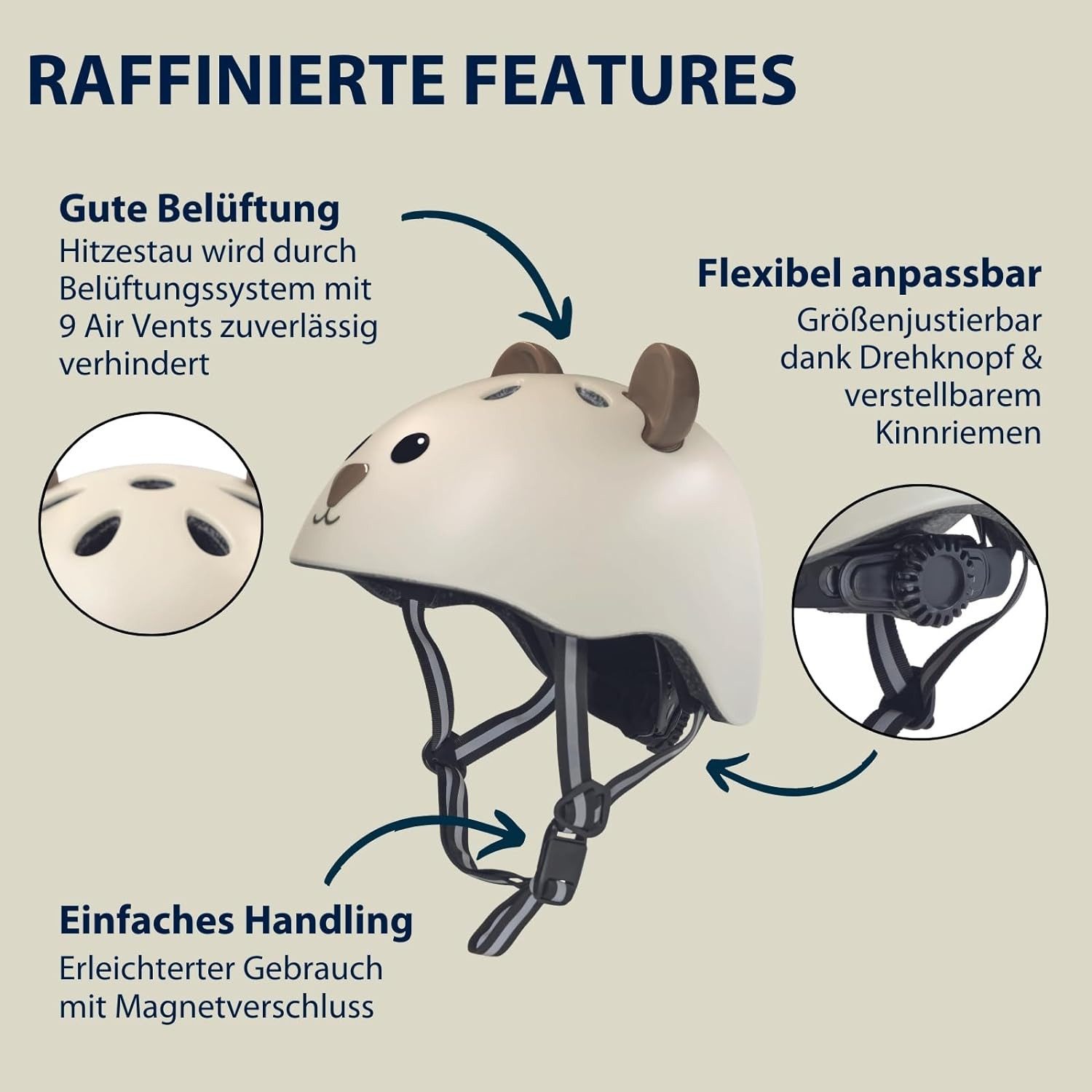 Hudora Kinderhelm Beary, mocha, Kleinkind-Helm in XXS/XS - Ideal für Laufrad, Scooter & Fahrrad
